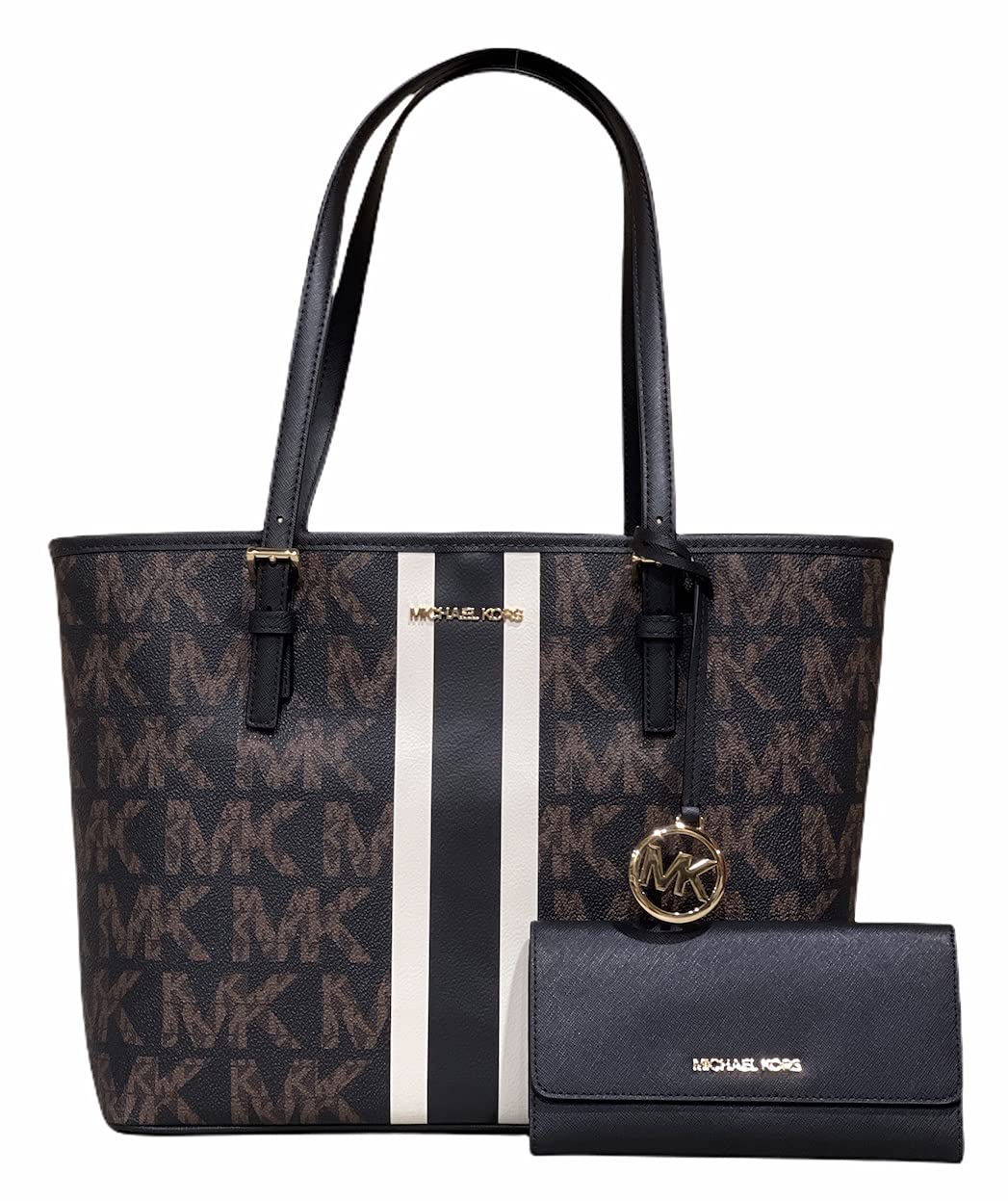 Michael Kors Jet Set Travel MD Carryall Tote & Large Trifold Wallet Set - Premium Leather Handbag & Women's Wallet Combo for Work, Travel & Everyday Use