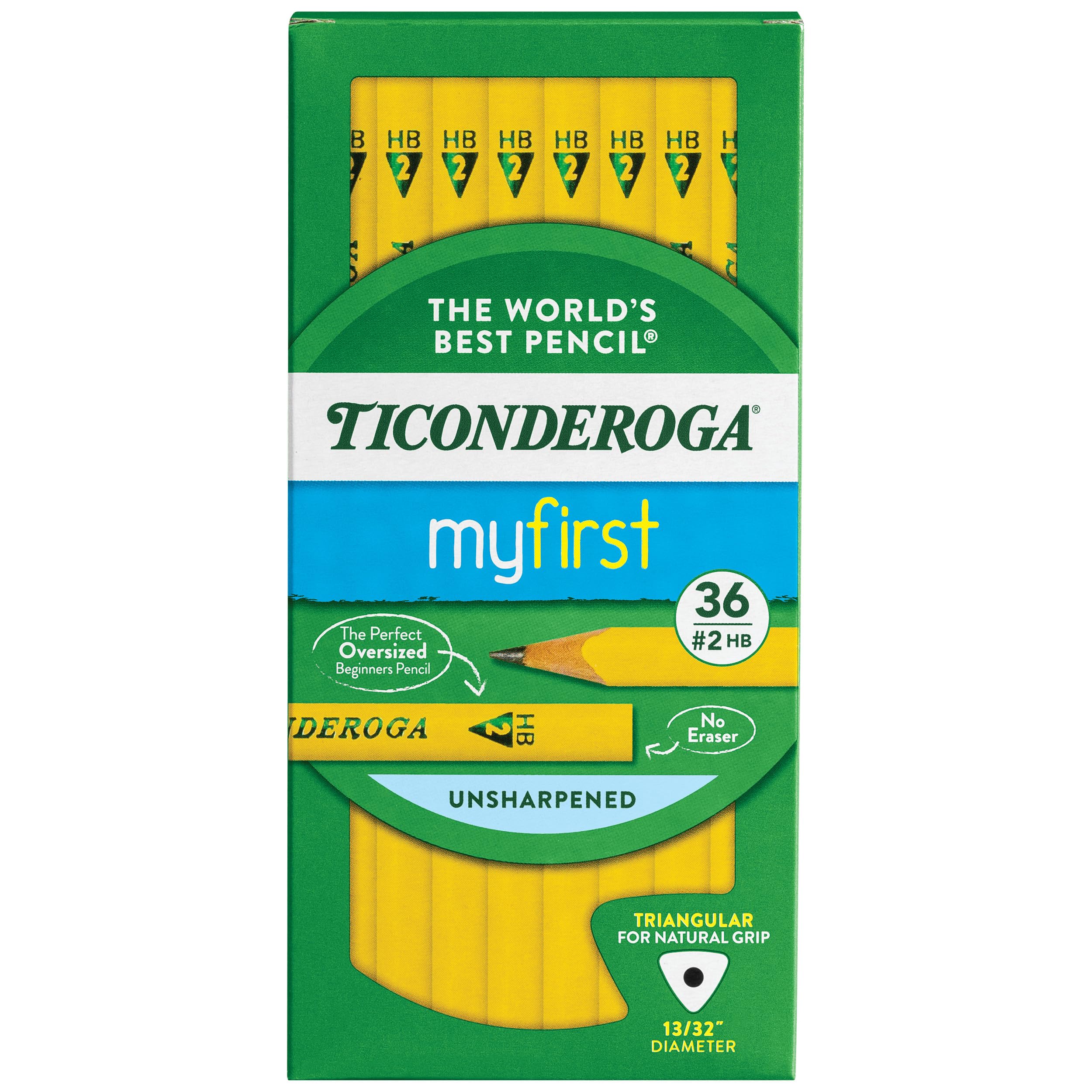 Ticonderoga Tri-Write Pencils, 2 HB Soft, 36 Count for Kids Writing & Drawing