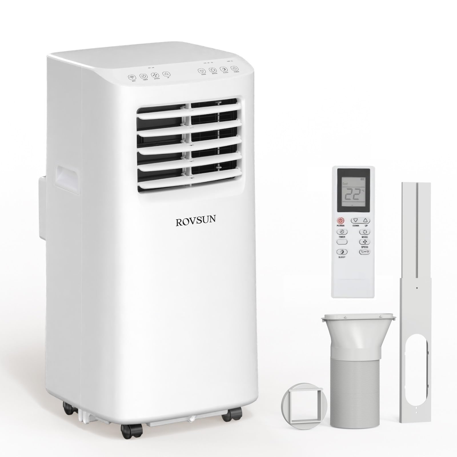 ROVSUN 8000 BTU Portable Air Conditioner with Remote Control - 3-in-1 Cooling, Fan & Dehumidifier for Home, Office, Dorm - Digital Display, 24H Timer & Easy Installation Kit - Perfect for Small Rooms, Bedrooms & Hot Summer Days
