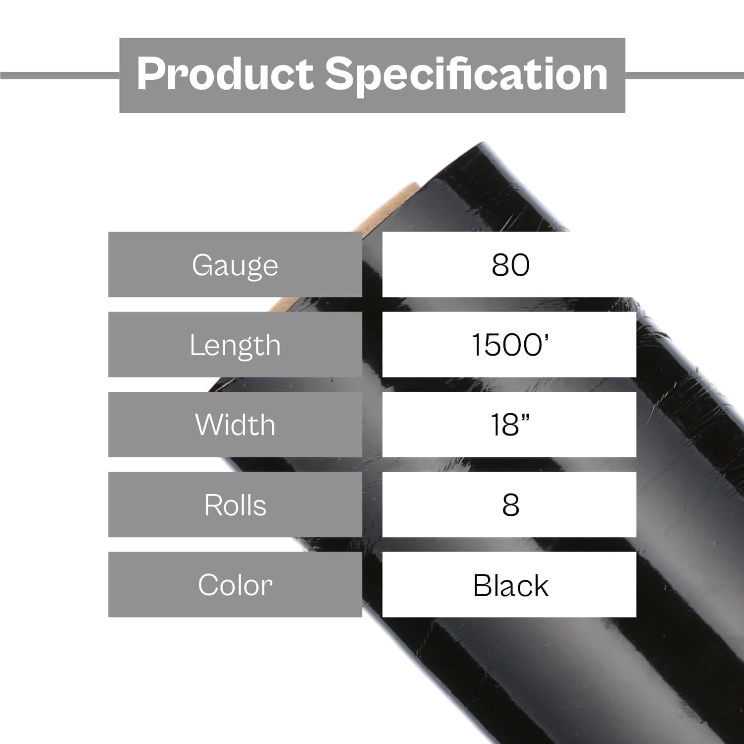 8 Pack Black Stretch Wrap for Moving - 18 Inch x 1500 Feet, 80 Gauge Heavy Duty Plastic Film Rolls with High Cling, Strong Furniture Protection Wrap for Packing, Shipping & Storage | Secure Moving Supplies for Boxes, Pallets & Household Items