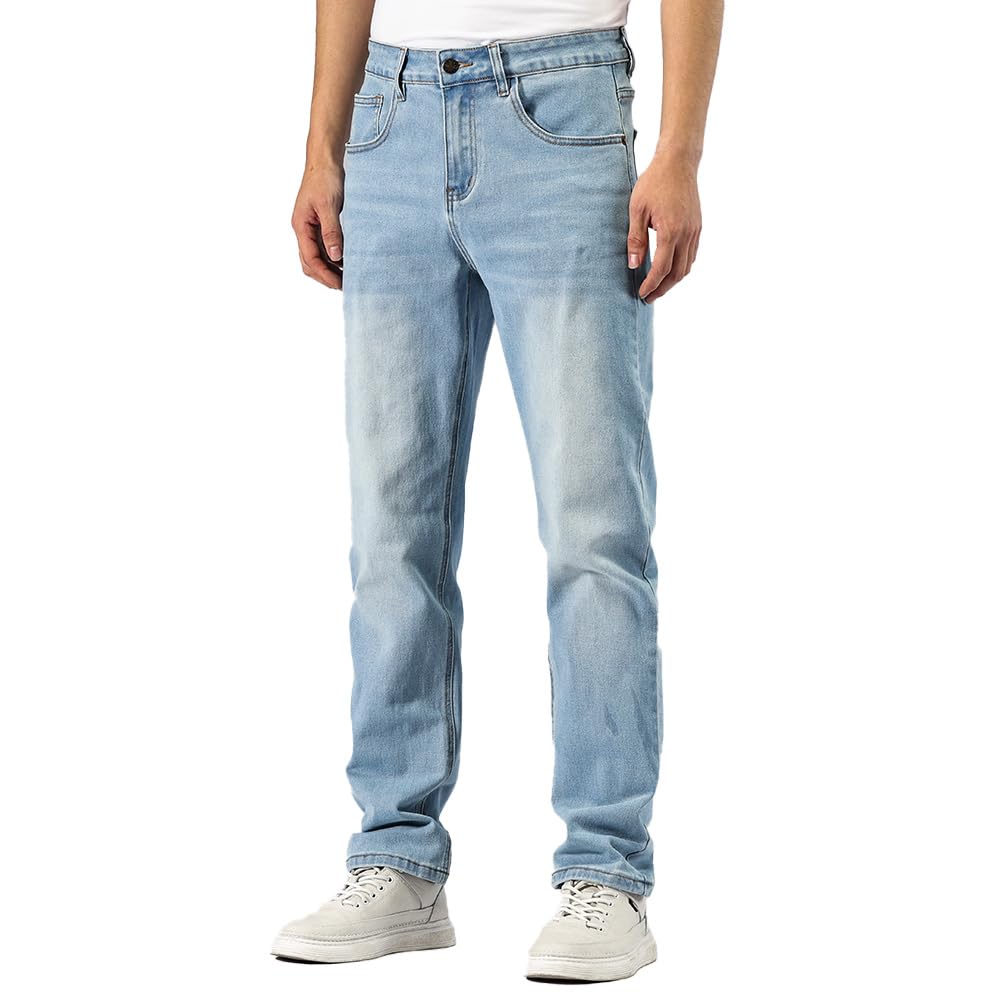 GAIAKOU Men's Slim Fit Stretch Work Jeans - Comfortable Straight Leg Baggy Denim Pants for Casual & Office Wear - Blue Elastic Waist Relaxed Fit Jeans for Everyday Comfort