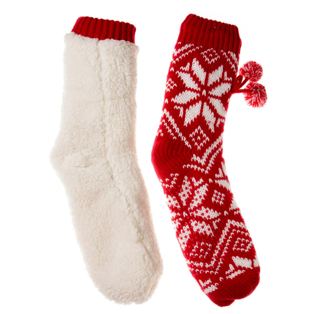 Cozy Women's Knit Stockings - Thick Plush Slipper Socks with Non-Skid Rubber Soles (Sizes 6-10) - Perfect for Winter, Home, Office & Relaxation