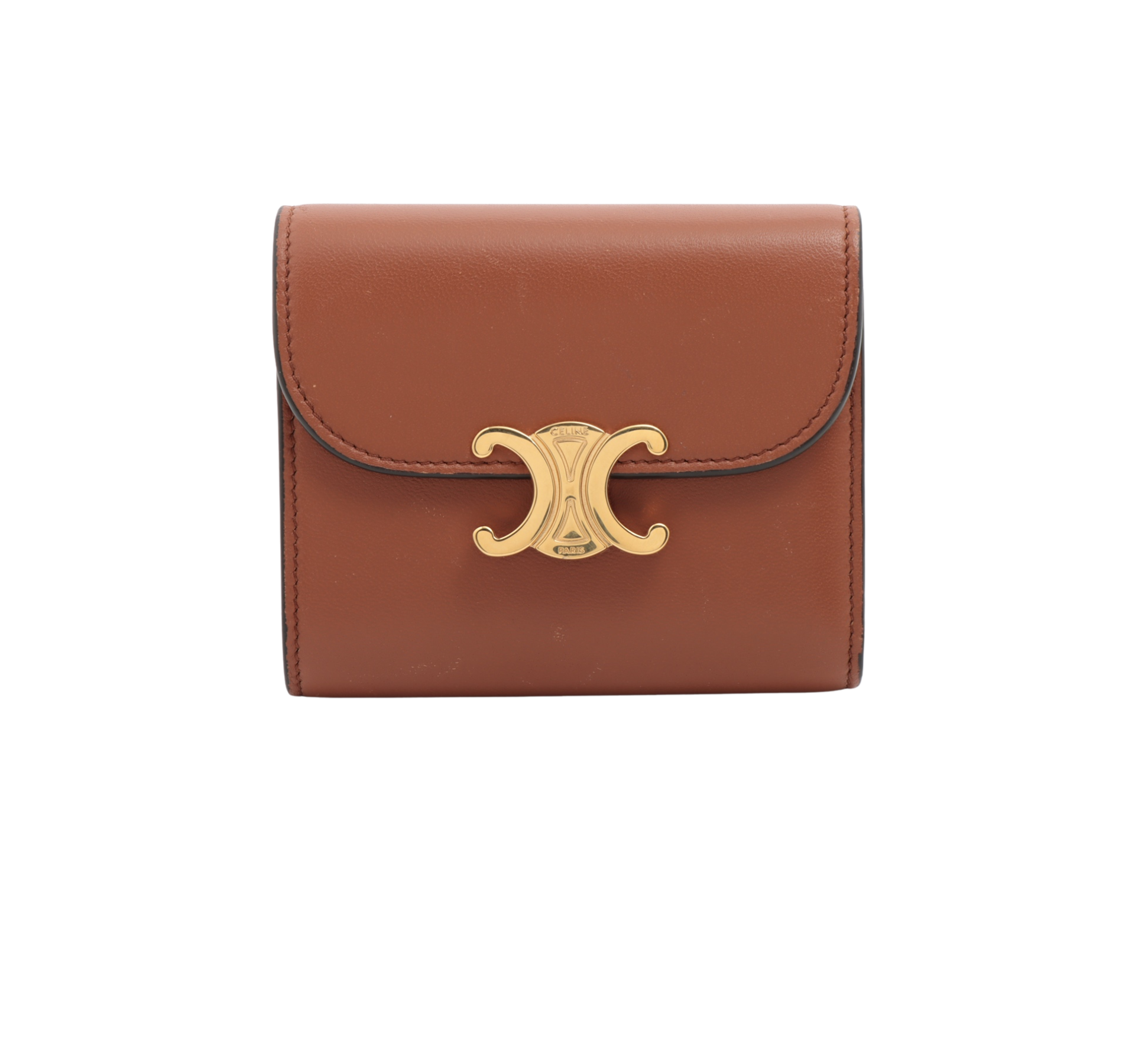 Celine Triomphe Leather Compact Wallet for Women - Genuine Brown Leather Card Holder with RFID Protection | Perfect for Everyday Use, Travel & Gift Giving