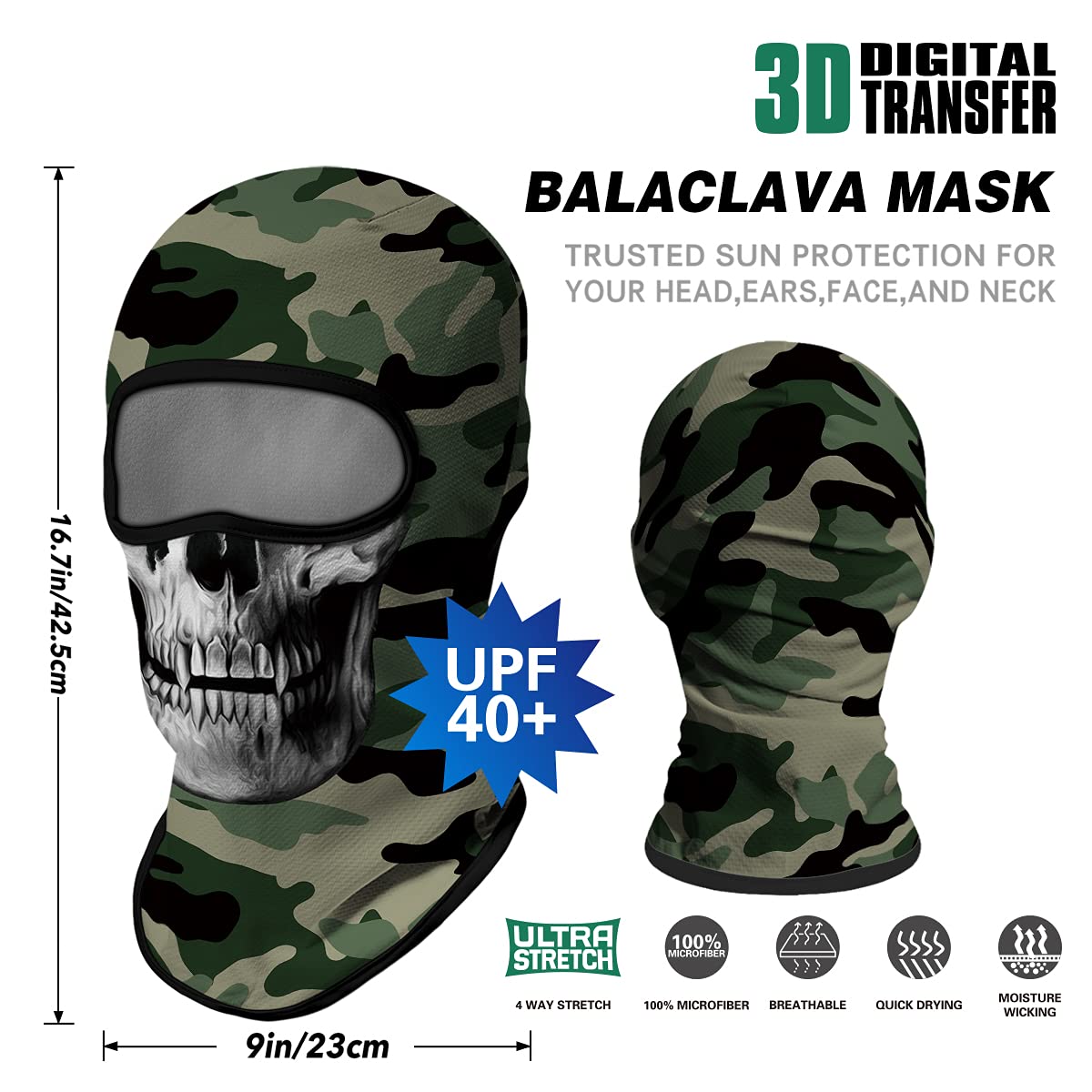 Venswell 3D Skull Balaclava Face Mask - Winter Ski Mask for Cycling, Motorcycle & Halloween Costume - Warm Full Face Cover for Outdoor Sports & Cosplay