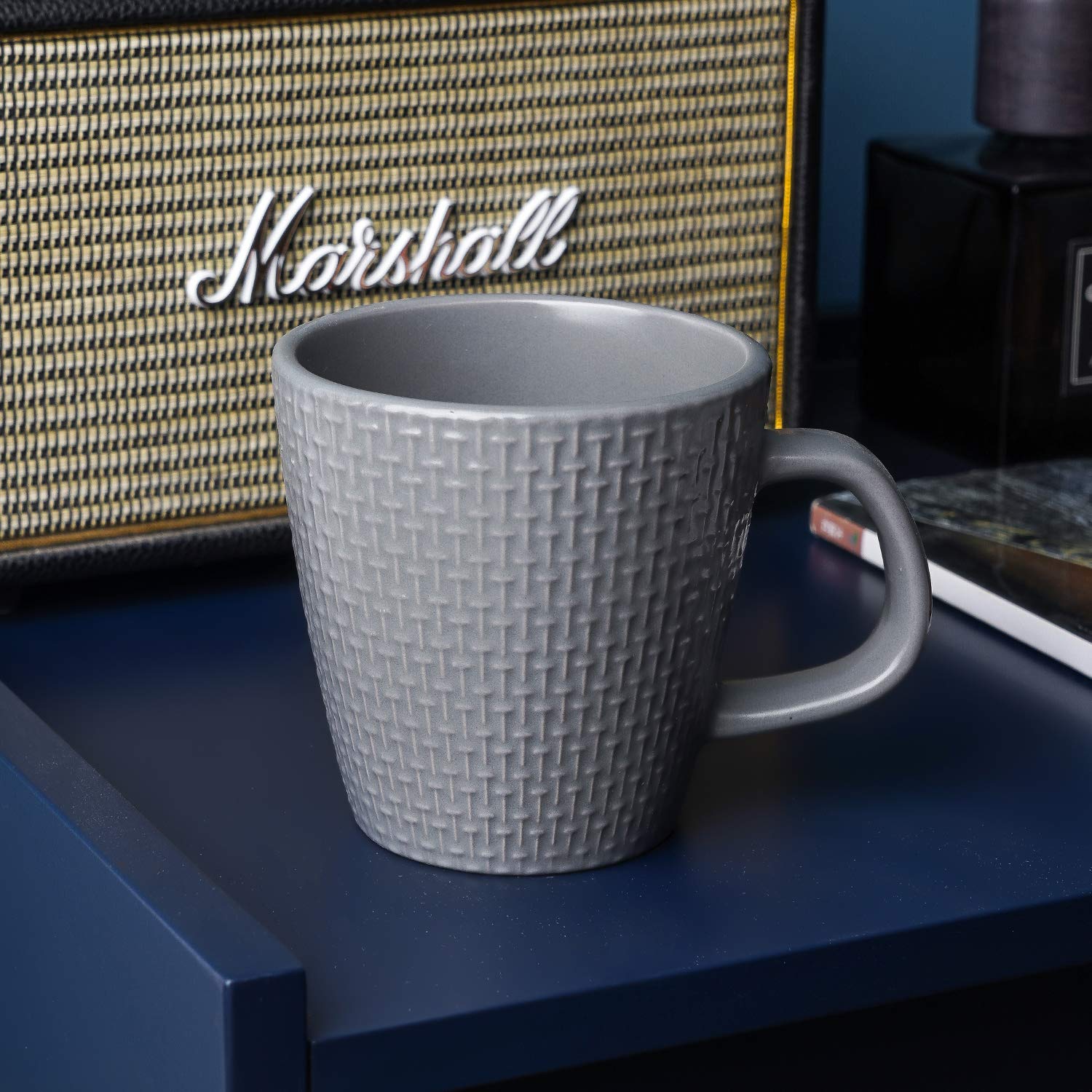Stone Lain Abigael Weave Stoneware Dish Set - 4 Gray Coffee Mugs for Home, Kitchen & Office | Durable Ceramic Cups for Tea, Coffee & Hot Beverages