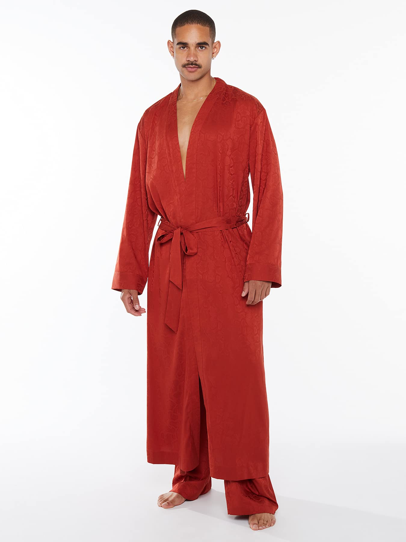 Savage X Fenty Men's Snake Jacquard Long Robe Nightshirt - Luxurious Loungewear for Relaxing at Home & Special Occasions