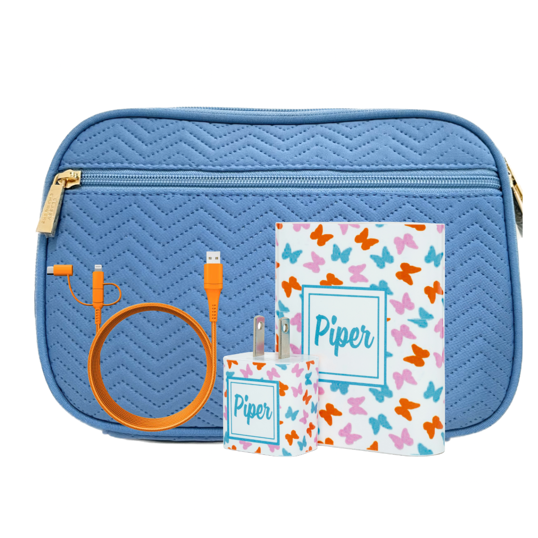 Monogram Blue Butterfly Tech Kit - Stylish Laptop Sleeve & Accessories Case for Women, Perfect for Work, Travel & School - Waterproof & Lightweight Design
