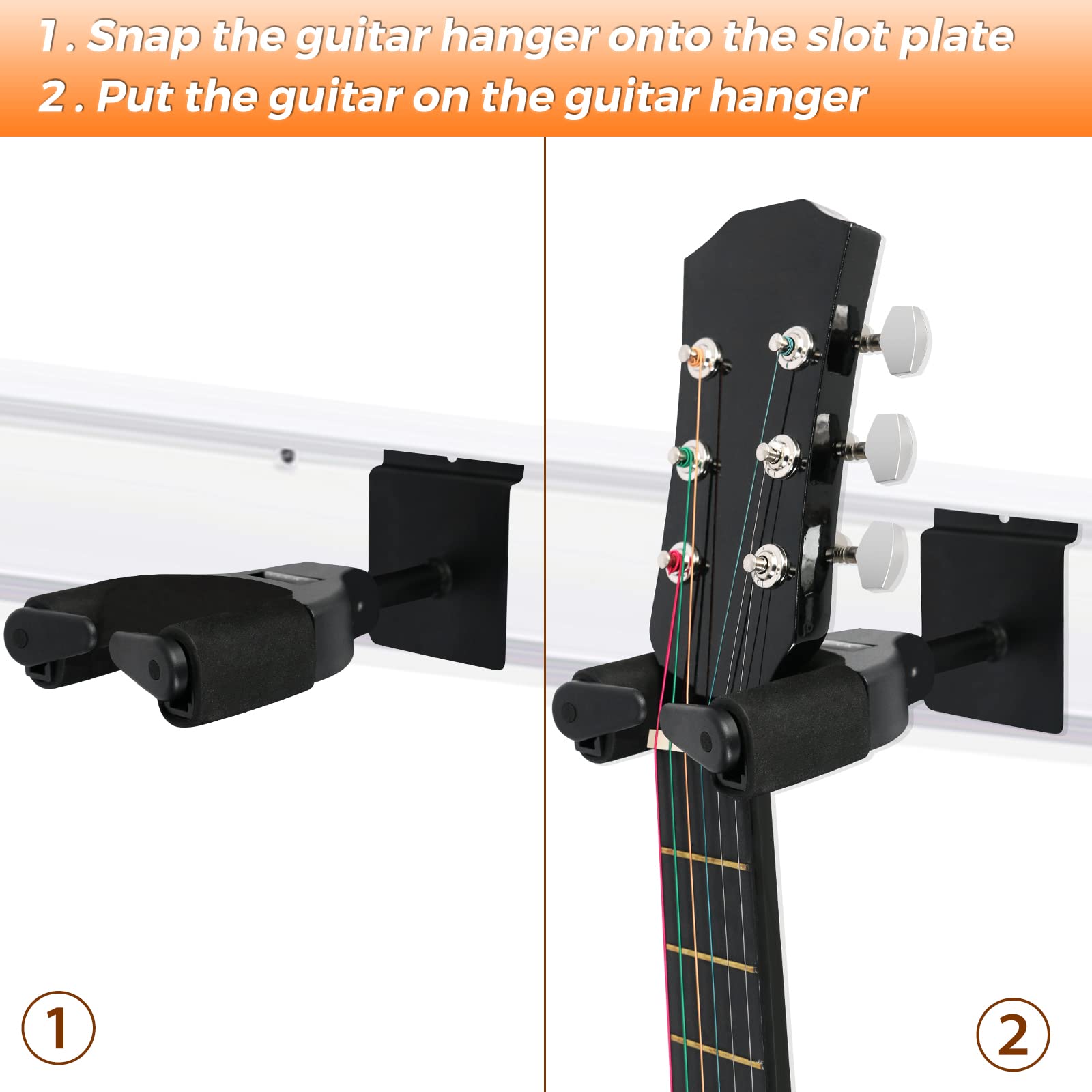 EASTROCK Slatwall Guitar Wall Hanger - Secure Locking Mount for Acoustic, Electric, Bass Guitars, Banjos & Mandolins | Durable Black Display Hook Holder for Home, Studio & Music Store Organization