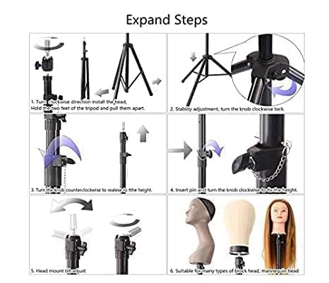 Pema Heavy Duty Adjustable Metal Wig Stand Tripod - Professional Mannequin Head Holder for Hair Extensions, Wigs Styling & Hairdressing Training - Perfect for Salon, Home Use & Cosplay (Black)