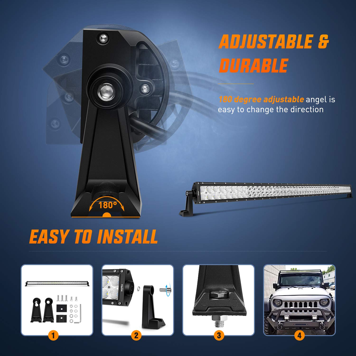 Nilight 15026C-A 52-Inch 300W LED Light Bar - Spot Flood Combo Off-Road Driving Light for Trucks, Boats, Jeeps & ATVs - Durable LED Work Light with 2-Year Warranty - Perfect for Off-Roading, Camping & Night Driving