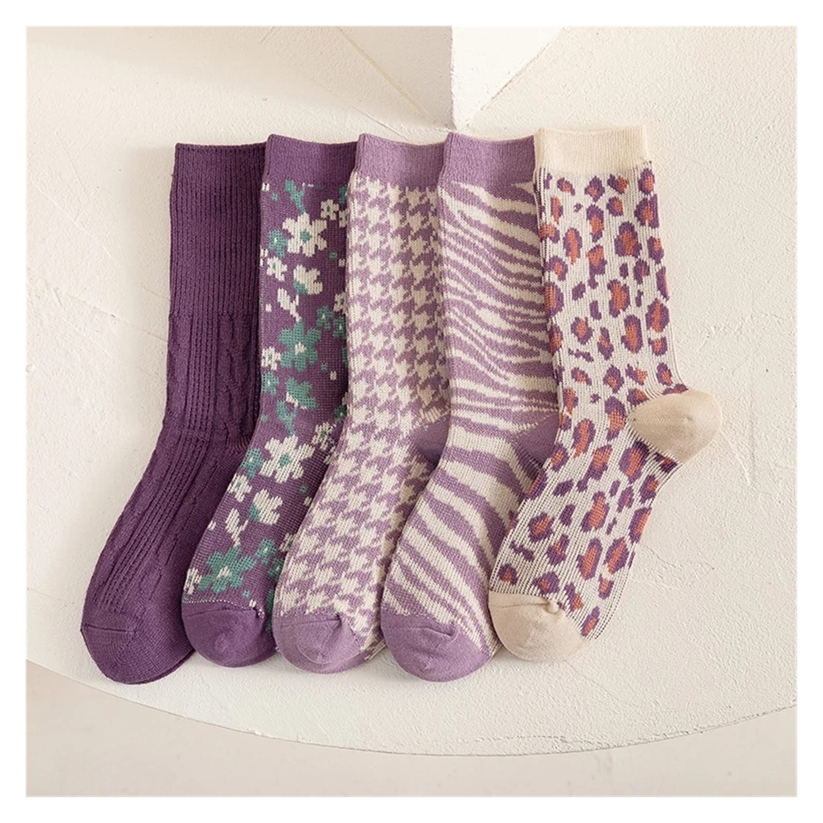 Women's Warm Knit Crew Socks for Autumn & Winter - Soft Long Socks in Purple (One Size) - Perfect for Cold Weather, Home Comfort & Outdoor Activities