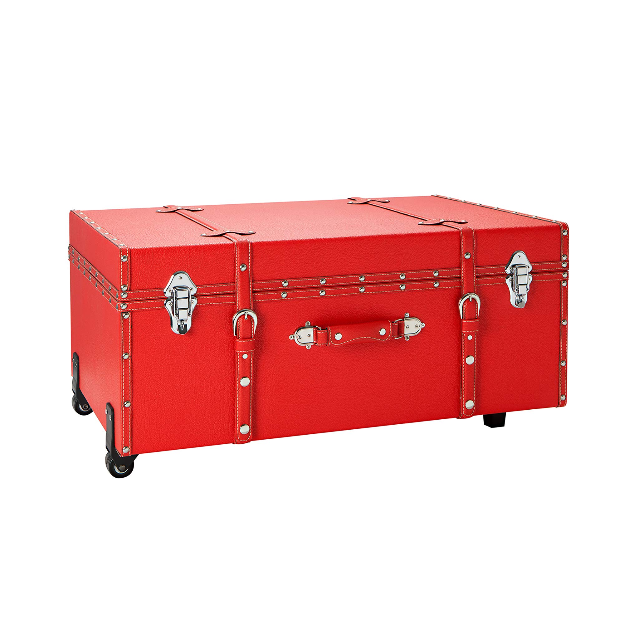 DormCo Textured Wheeled Storage Trunk - Red | Large Collapsible Travel Trunk for College Dorm, Moving & Storage | Perfect for Clothes, Blankets & Seasonal Items