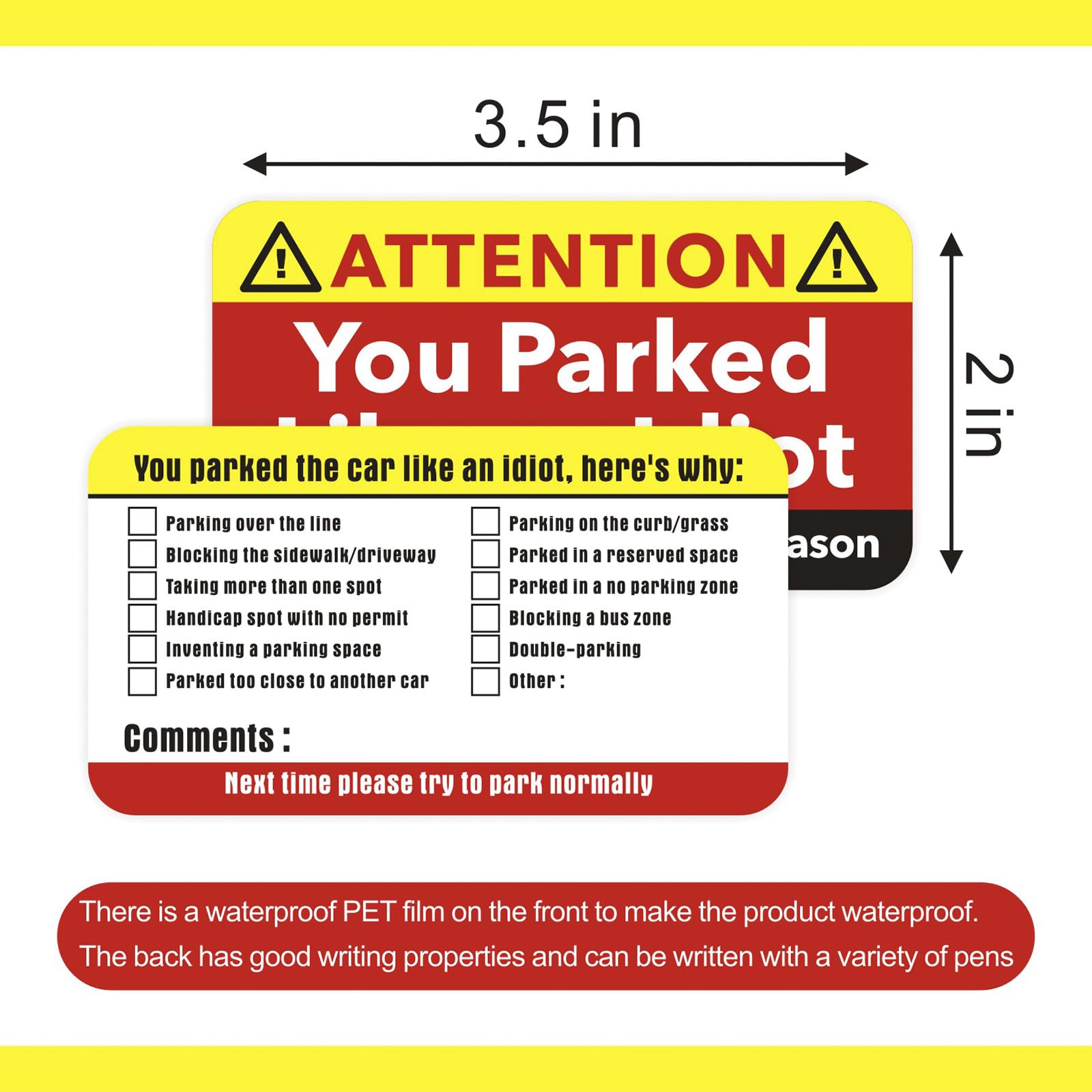 160 Pcs You Parked Like an Idiot Business Cards - 3.5x2 Inch Funny Bad Parking Notes - Multi-Reason Violation Cards - Perfect Stocking Stuffers for Adults (Great for Office Pranks, Car Enthusiast Gifts & Neighbor Jokes)