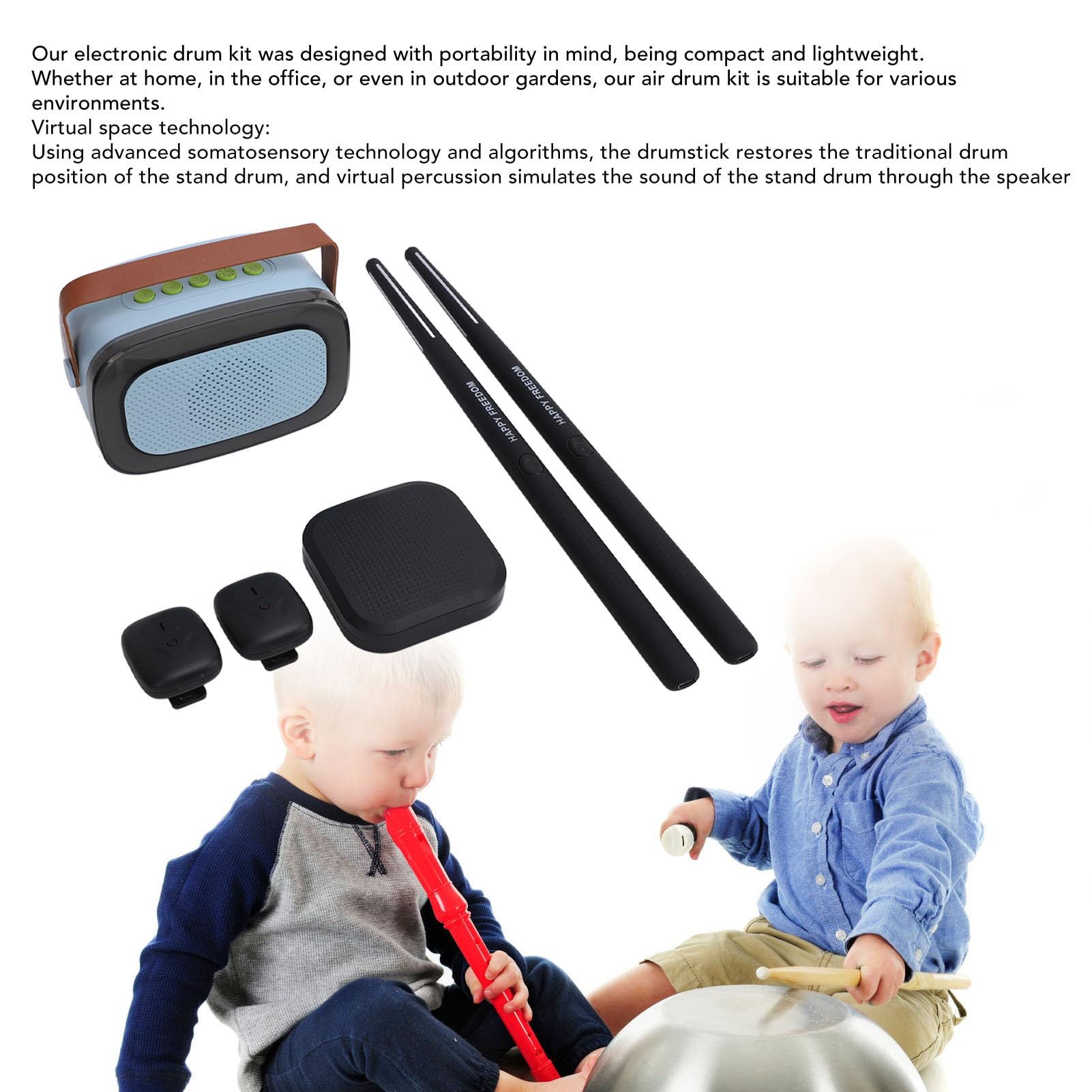 Professional 3D Motion Sensing Air Drum Set with Drumsticks, Pedals & Speaker - Electronic Virtual Drum Kit for Adults, Kids & Beginners - Perfect for Home Practice, Gifts & Music Enthusiasts