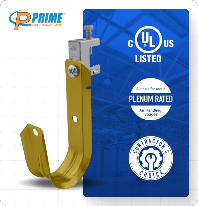 2 Inch Heavy Duty Metal Cable & Wire Support J-Hook Hangers with Beam Clamp - 25 Pack for Secure Cable Management in Commercial & Industrial Settings