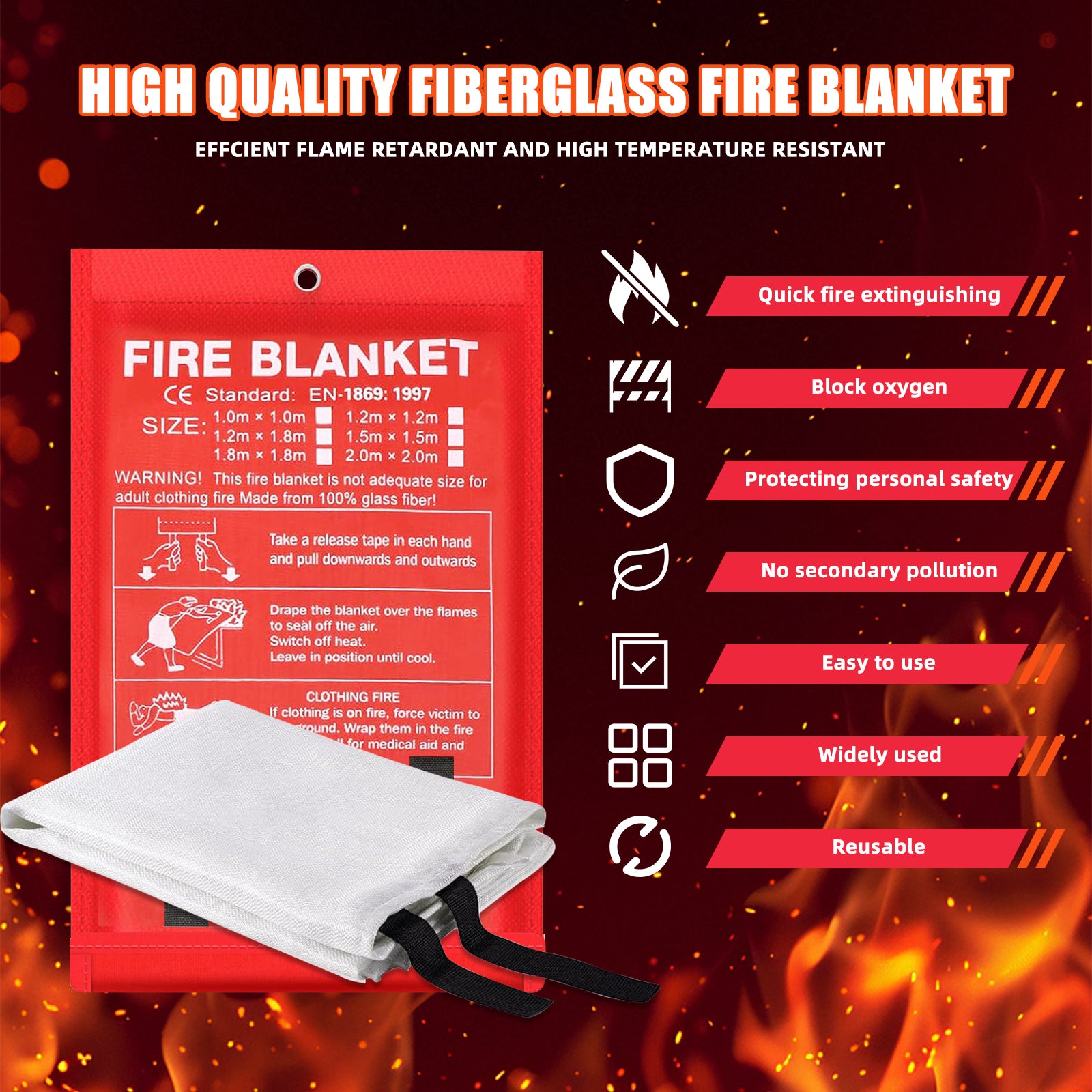 WETENE Fire Blanket Emergency - 4 Pack Fireproof Blanket for Kitchen, Camping, Grill, Car, Office & More | Fire Retardant Safety Blanket for Home, School, Warehouse & Outdoor Use - Perfect for Cooking, BBQ, Fireplace & Emergency Situations