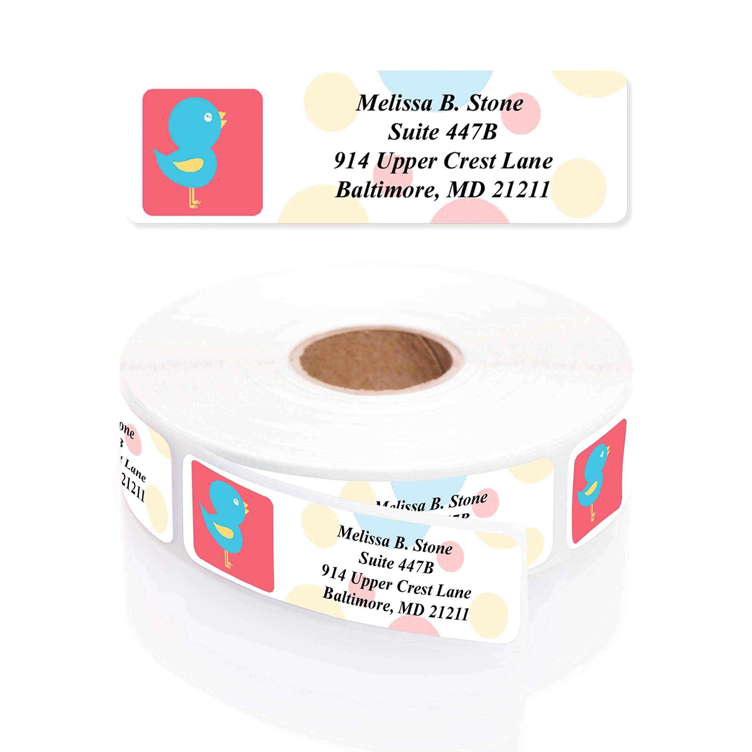 Sweet Tweet Birds Rolled Return Address Labels with Elegant Plastic Dispenser - Perfect for Wedding Invitations, Holiday Cards & Business Correspondence