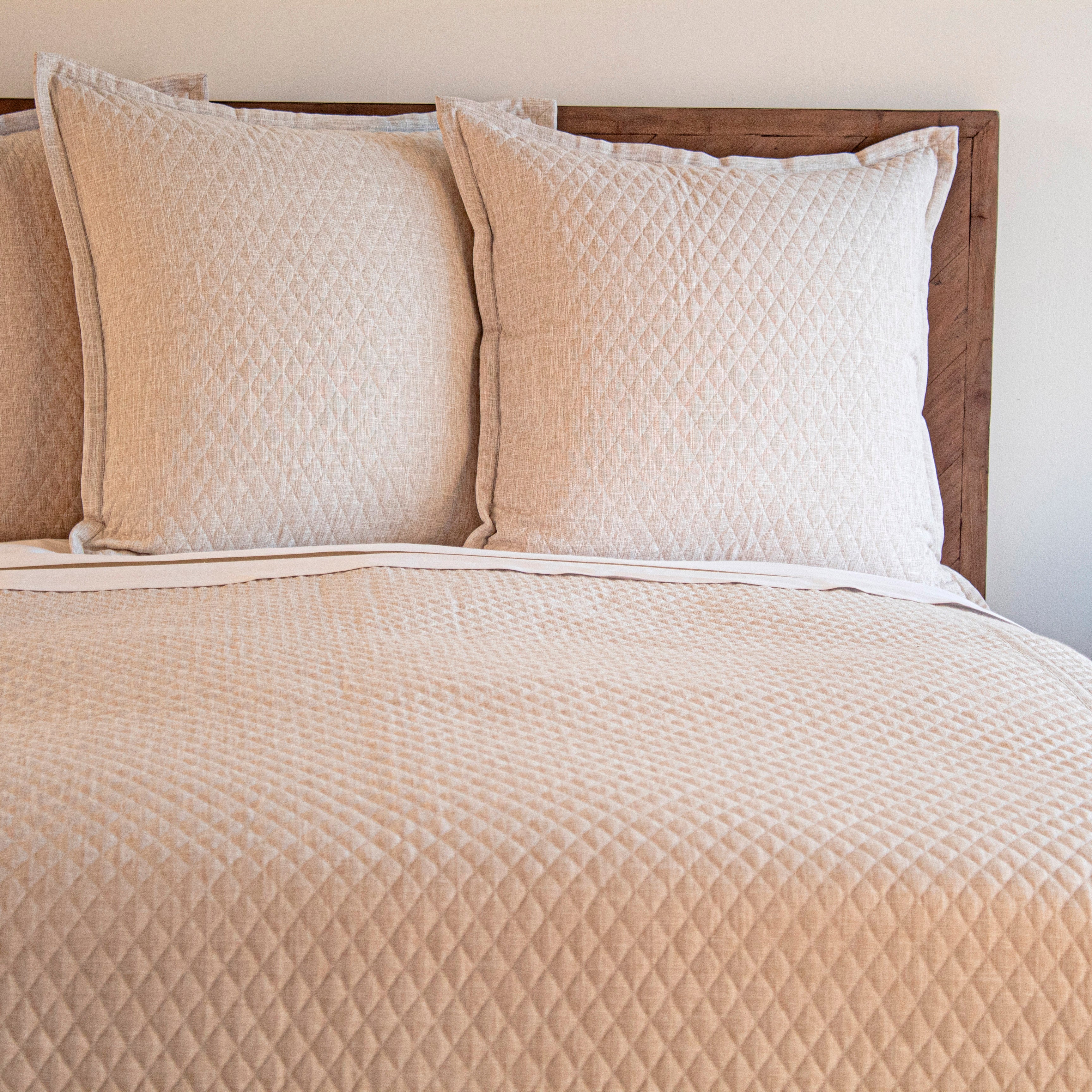 Luxury Faux Flax Coverlet Set in Pumice - Soft & Breathable Bedding for All Seasons - Perfect for Master Bedroom, Guest Room, or Vacation Home Decor