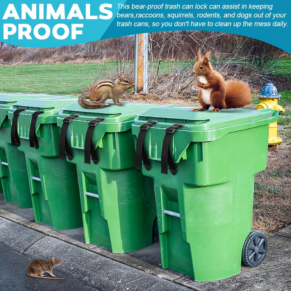 2 Pack Universal Wheelie Trash Can Lock - Adjustable Garbage Bin Lid Lock for Outdoor Use, Secures Bins Against Animals Like Squirrels, Dogs & Bears - Perfect for Home, Camping & Backyard Waste Management