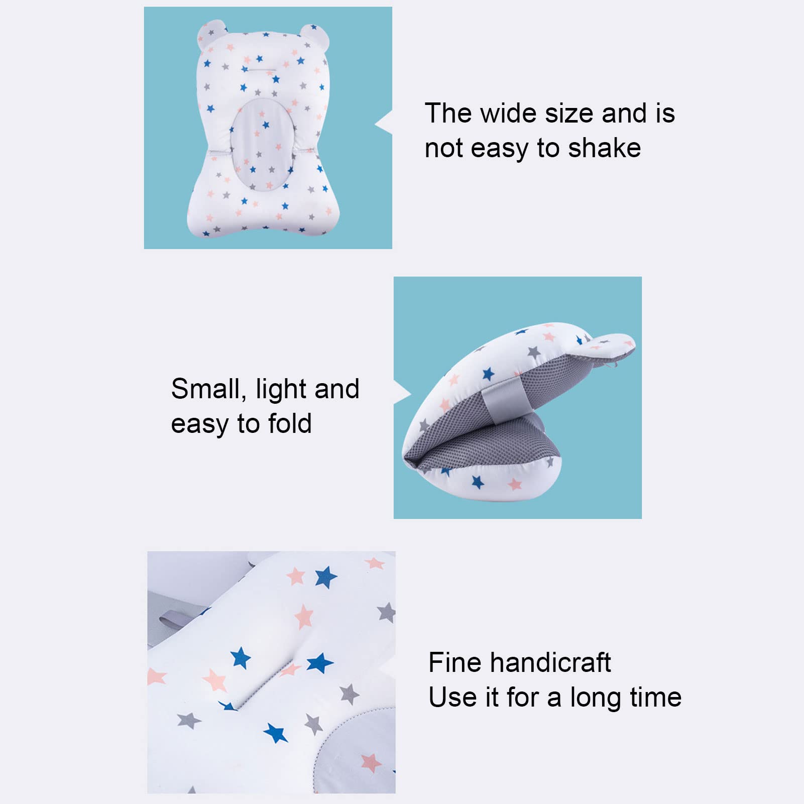 **Baby Bath Seat Cushion - Safe Floating Foldable Newborn Bathtub Mat & Pad for Infant Bath Time Support (White Stars) - Perfect for Newborns, Toddlers & Baby Shower Gifts**