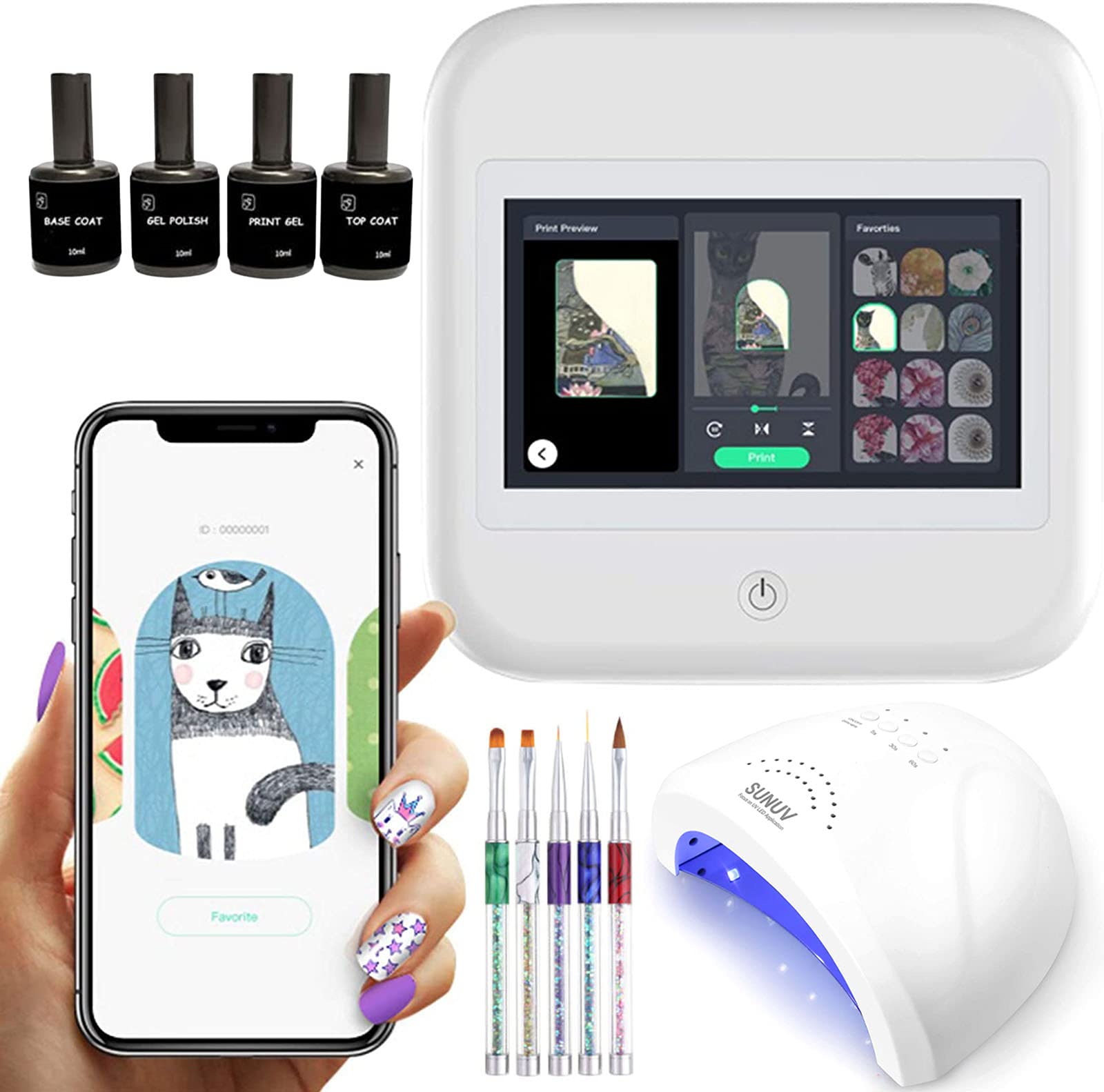 3D Automatic Nail Printer - Touch Screen Nail Art Machine with 6 Nail Polish Brushes & LED Dryer Lamp, 1500+ Designs for Home & Salon Manicure | Perfect for DIY Nails, Bridal Parties & Professional Nail Artists