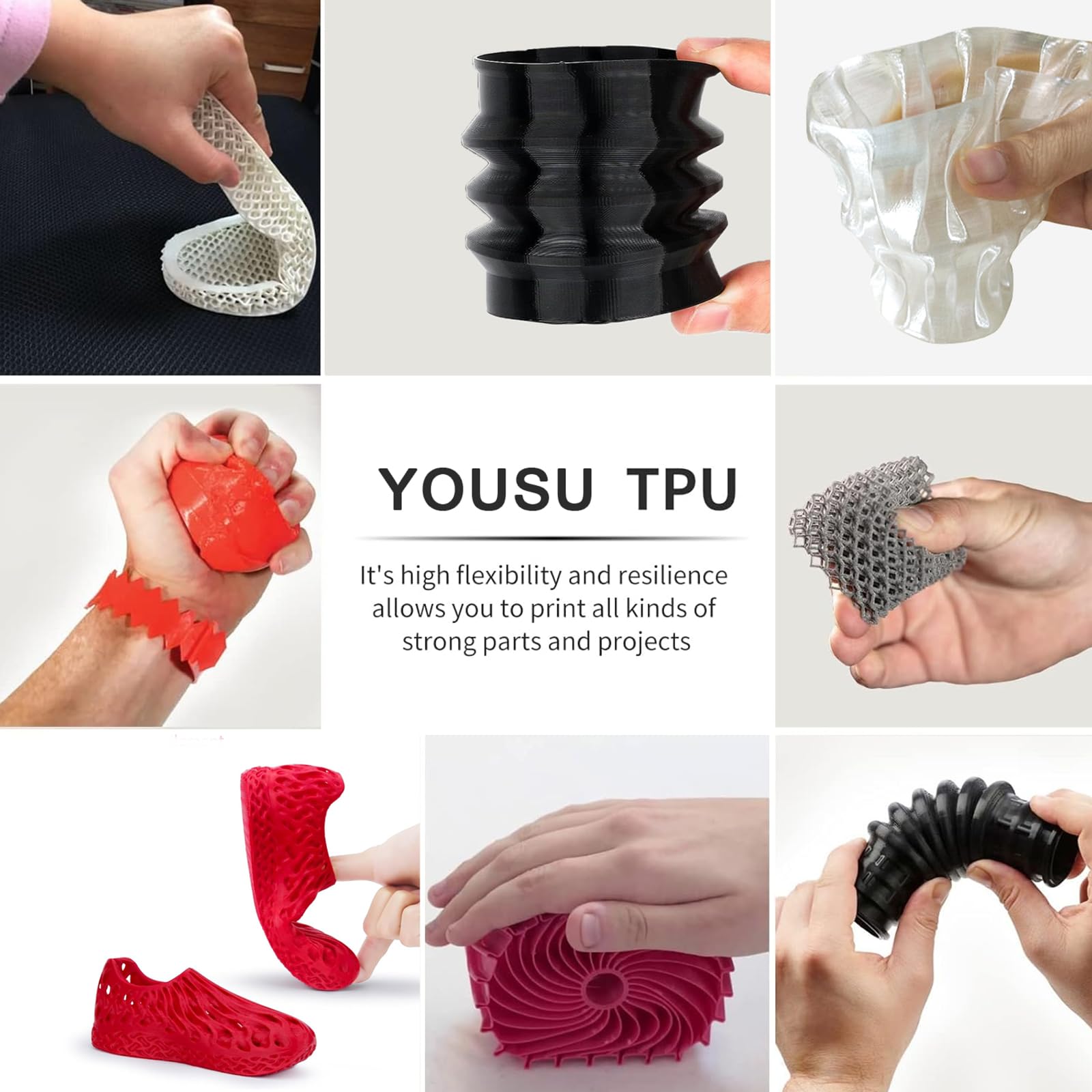 YOUSU TPU Filament 1.75mm 1kg Spool (2.2 lbs) - 95A Flexible 3D Printing Filament for Soft, Durable Creations - Perfect for Phone Cases, Wearables & Industrial Prototypes