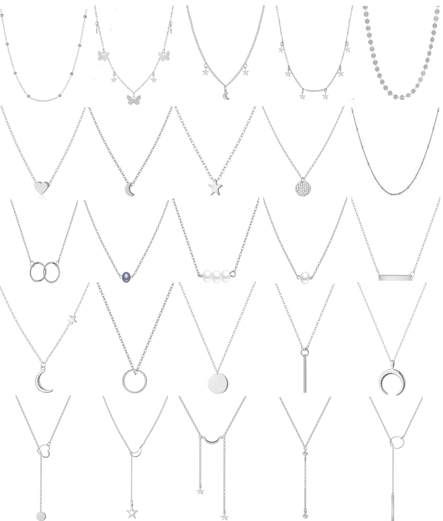 Honsny 25-Piece Layered Choker Necklace Set for Women & Girls - Adjustable Gold Multilayer Necklaces with Moon, Star, Coin, Bar & Pearl Pendants | Trendy Y-Necklace Jewelry for Teens, Women | Perfect for Parties, Date Nights & Everyday Wear