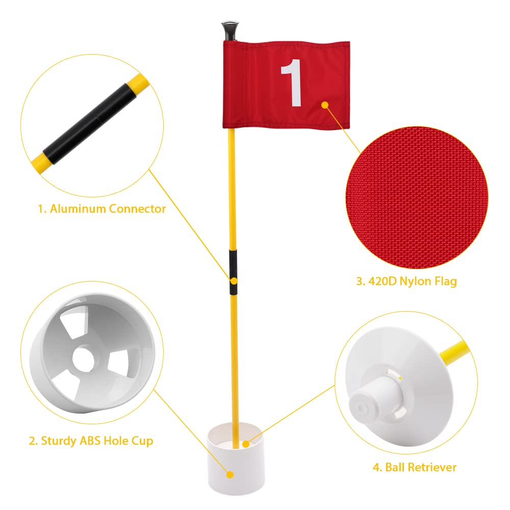 KINGTOP Mini Golf Flagstick with LED Hole Light - Portable Practice Putting Green Flags for Backyard & Yard, Golf Pin Flag Hole Cup Set - Perfect for Night Golf Parties & Outdoor Games