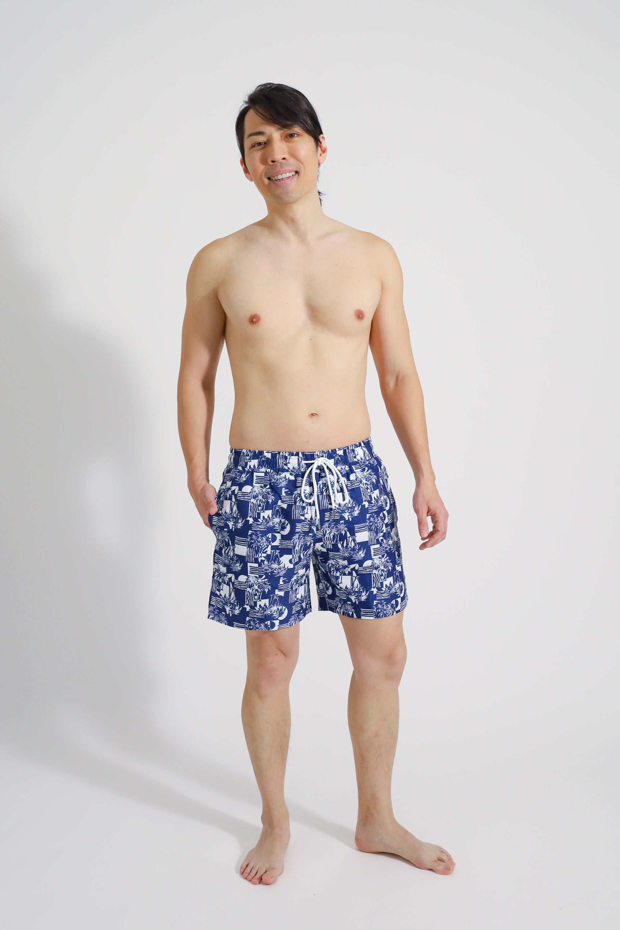 Southport Men's Quick-Dry Swim Trunks with UPF 50+ Protection - Lightweight Beach Shorts for Swimming, Surfing & Vacation - Tropical Palmscape Design
