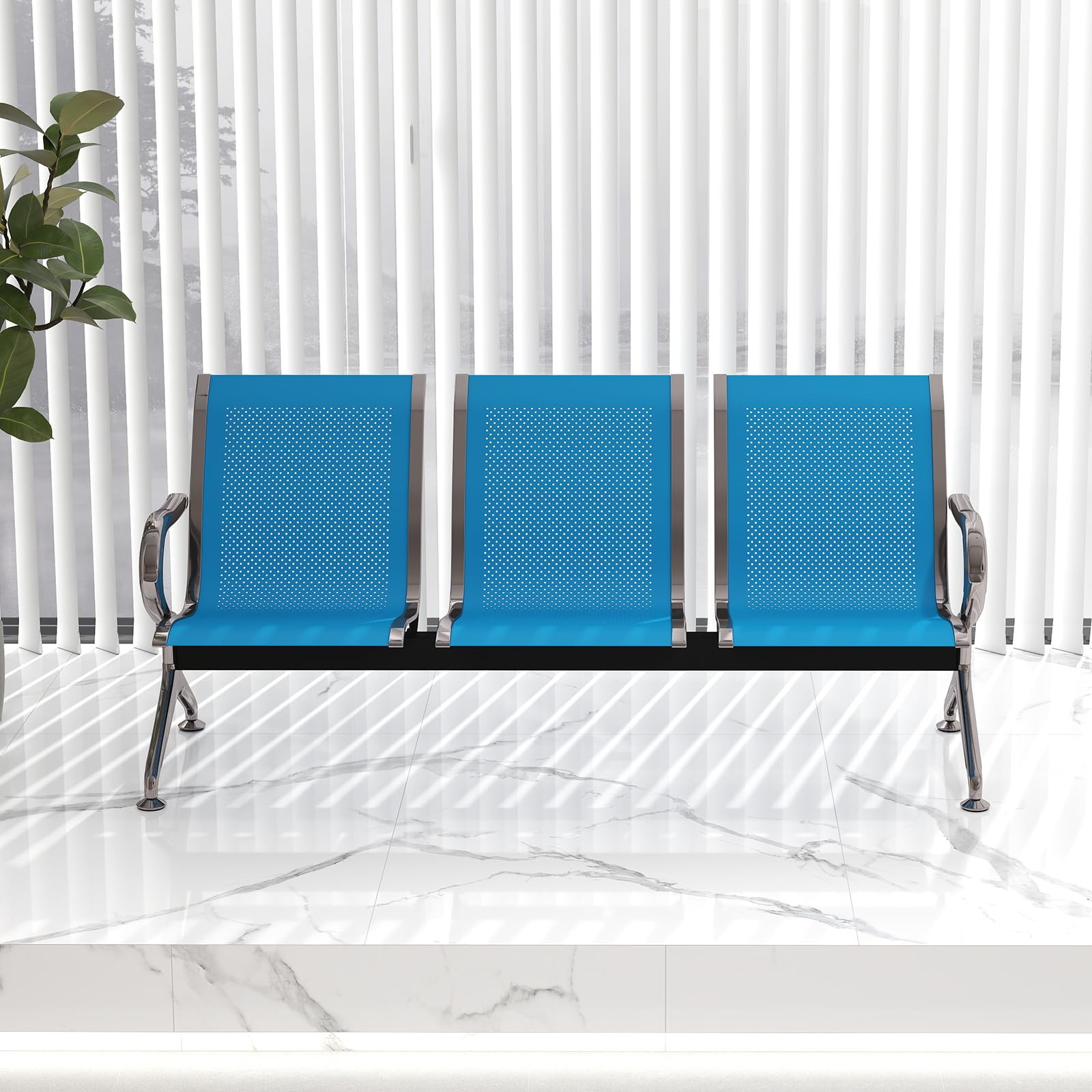 Kinbor Reception Bench with Arms - Durable Waiting Area Seating for Airport, Office, Bank, Hospital & Barbershop - Perfect for Lobbies, Waiting Rooms & Public Spaces