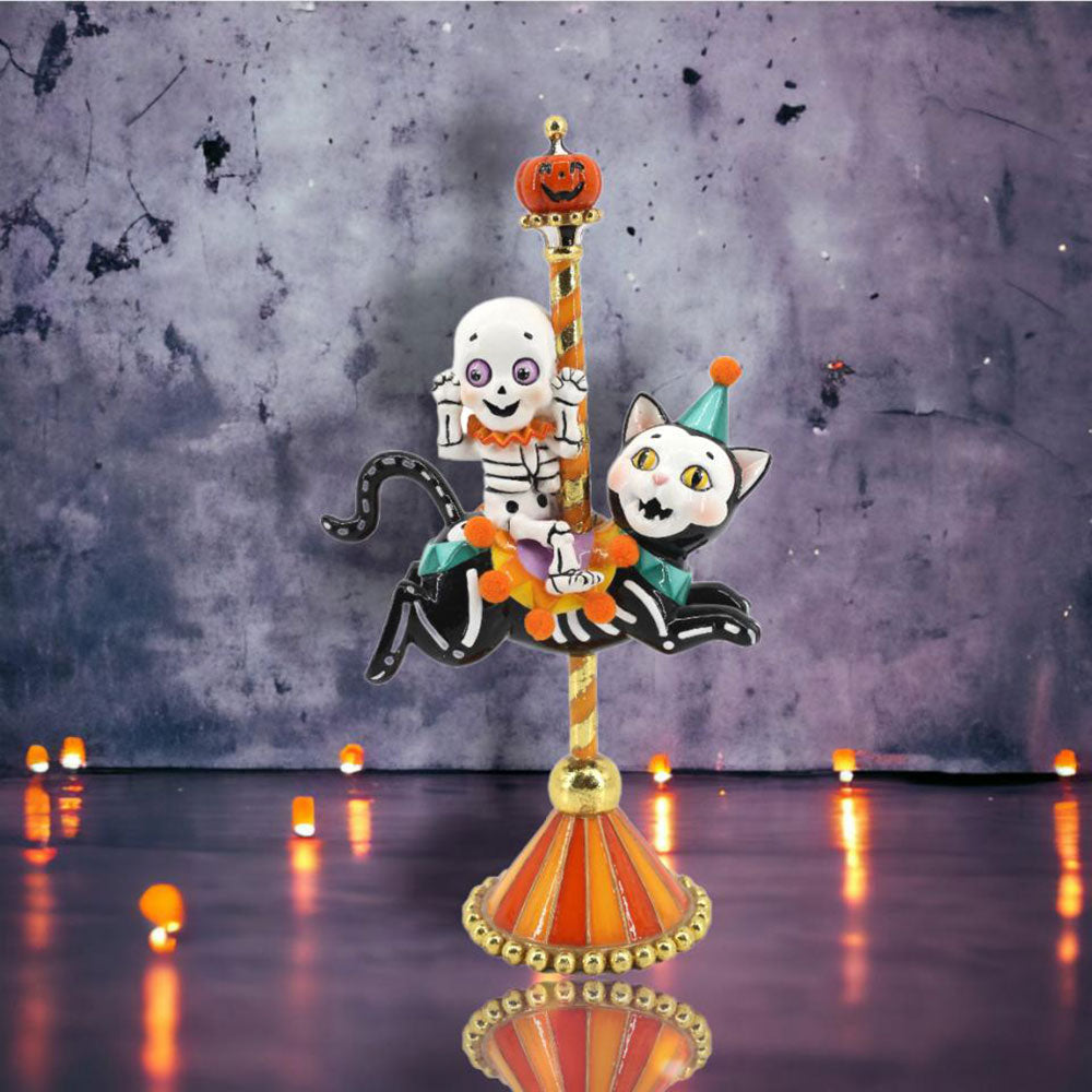 December Diamonds 11 Skull Cat Carousel - Gothic Home Decor for Halloween, Dark Aesthetic Room Display & Unique Collectible Gift