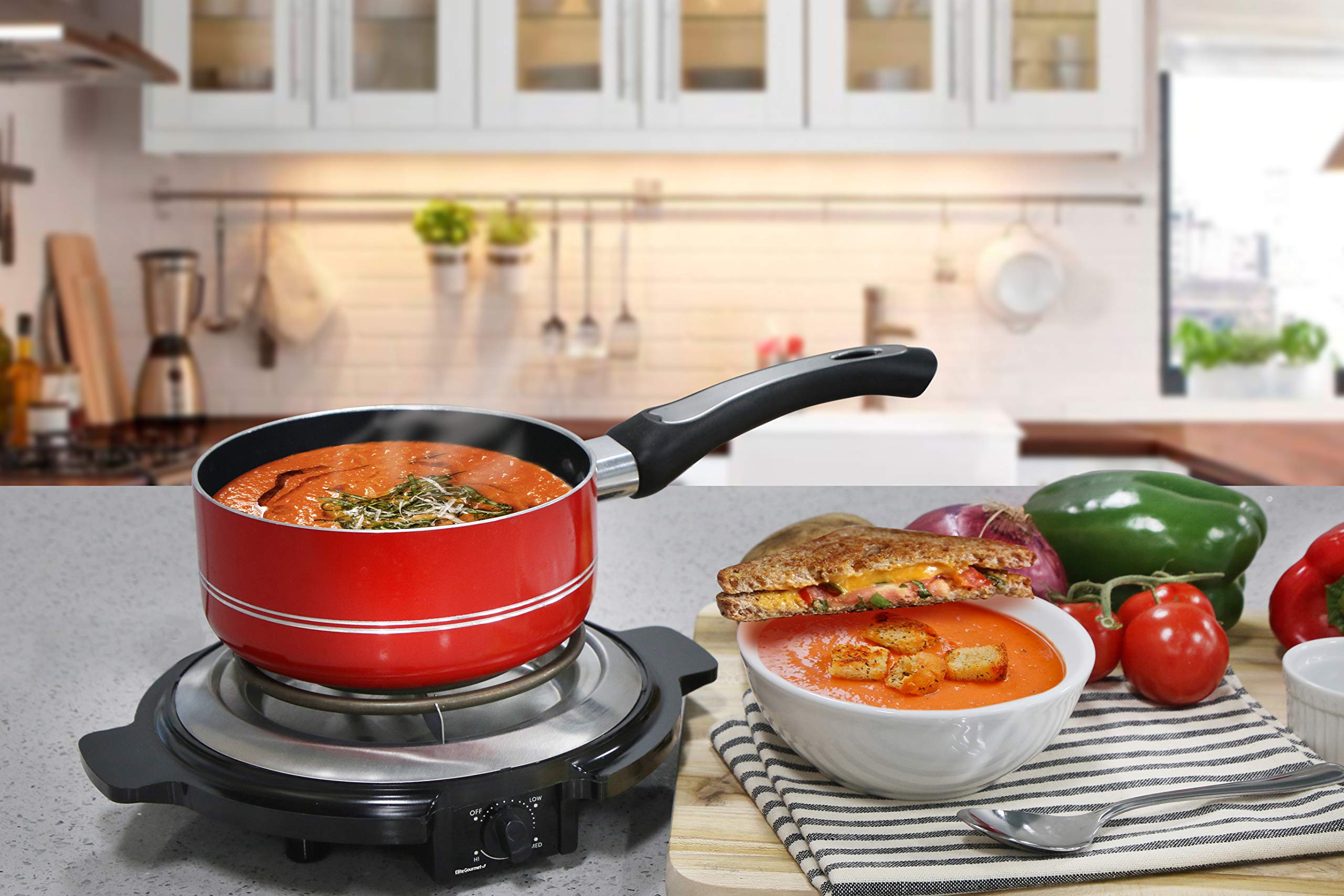 Elite Gourmet ESB-300X 1000W Electric Hot Plate with Temperature Control - Portable Single Burner for Cooking, Boiling & Simmering - Perfect for Dorms, Offices & Small Kitchens - Easy Clean Black Countertop Coil Heater