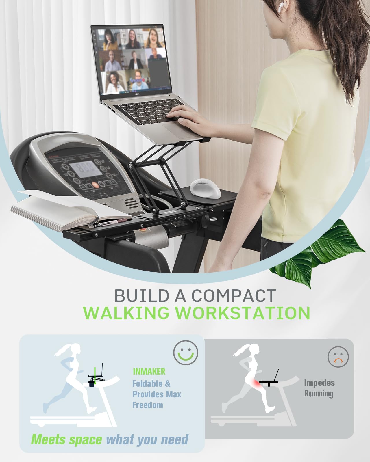 INMAKER Universal Treadmill Desk Attachment - Adjustable Height & Width Aluminum Laptop Stand with Tray for Treadmill Workouts (Black) | Perfect for Home Office, Work While Walking, Fitness Enthusiasts