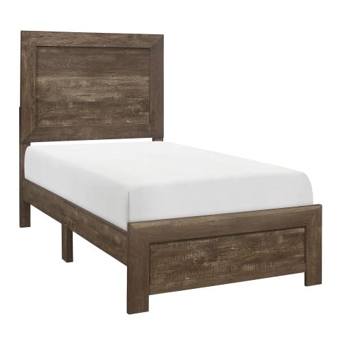 Solid Wood Twin Platform Bed with High Headboard - Rustic Brown Finish Wooden Bed Frame - Panel Headboard & Footboard - Wood Slat Support - Perfect for Small Bedrooms, Guest Rooms & Dorm Rooms