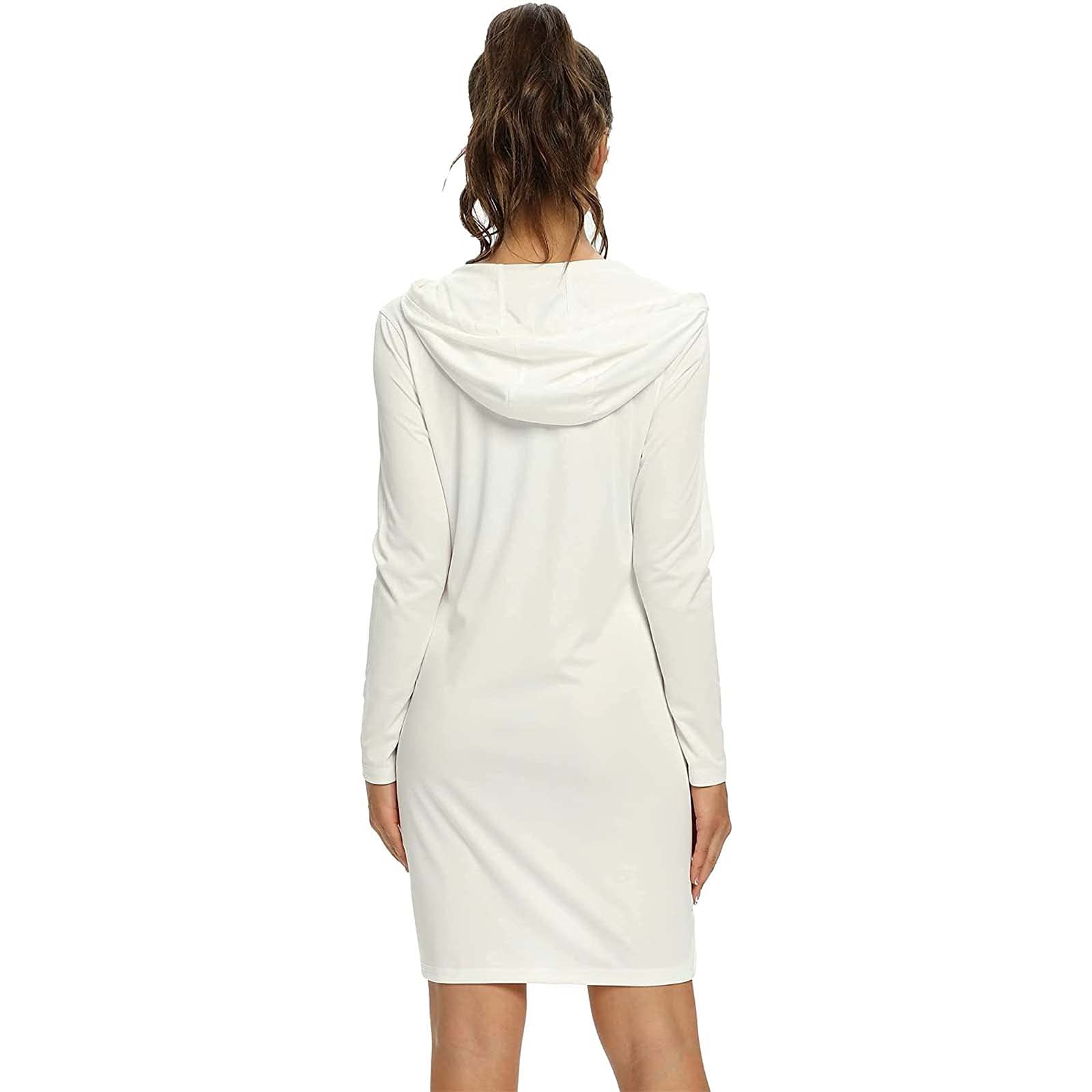 Women's Summer Casual Hooded Long Sleeve Sun Protection Dress - Loose Neck Plus Size Flowy Maxi Dress for Beach, Vacation & Outdoor Activities