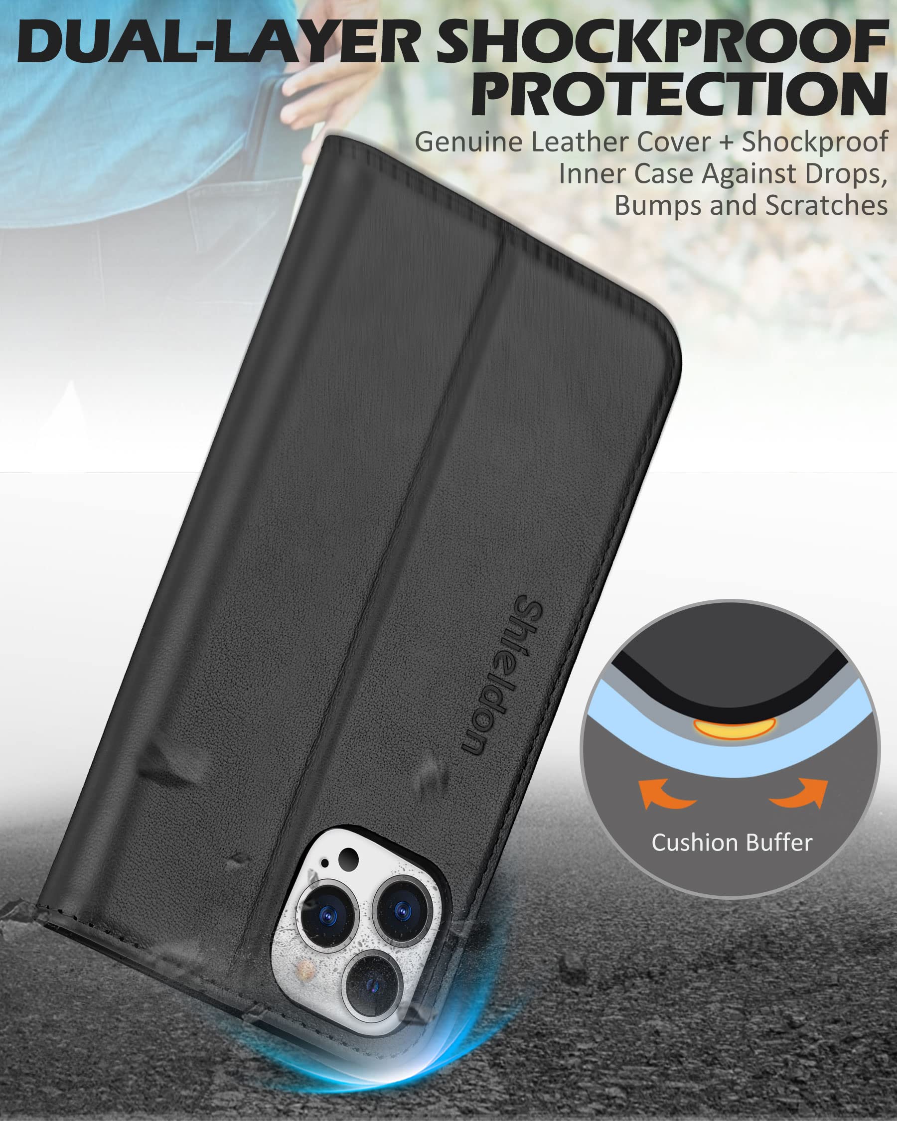 SHIELDON Genuine Leather Magnetic Wallet Case for iPhone 12 Pro Max (6.7
