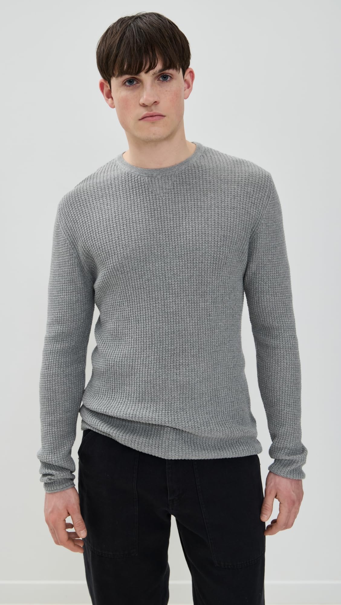 Billy Reid Men's Cotton Cashmere Mini Waffle Crew Neck Sweater | Soft & Warm Winter Pullover for Casual & Business Wear | Perfect for Office, Dates & Holiday Outfits