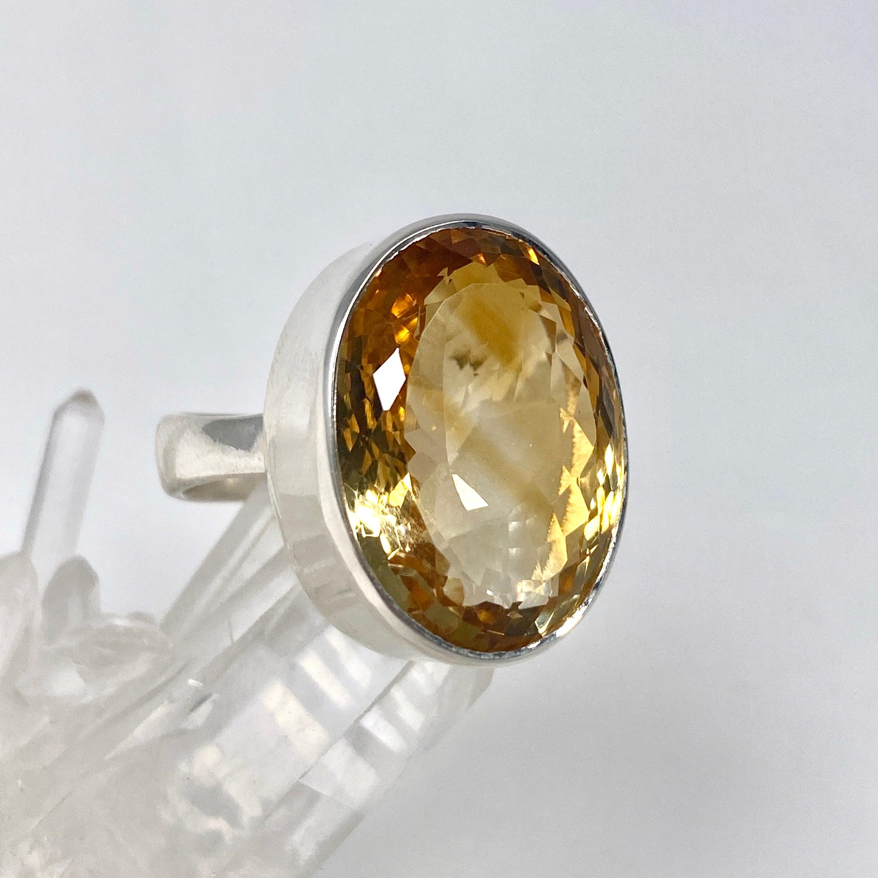 Natural Citrine Faceted Oval Ring - Size 11 - KRGJ2835 - Elegant Jewelry for Women, Perfect for Weddings, Parties & Everyday Wear