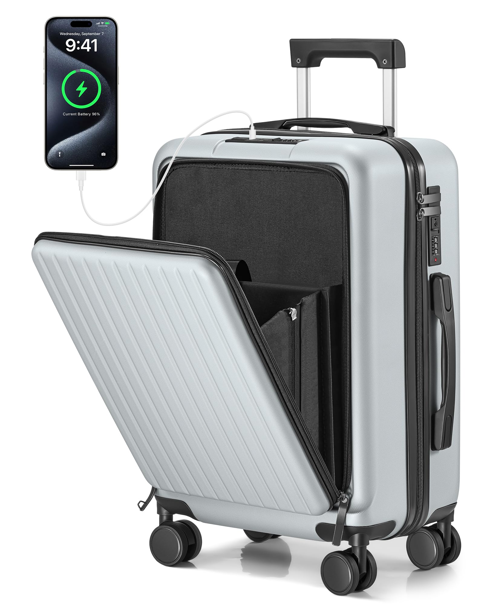 Suitor 22x14x9 Inch Carry On Luggage - Airline Approved Hardshell Spinner Suitcase with USB Charging Port & Front Pocket for Men & Women | Perfect for Business Travel, Weekend Getaways & Airplane Cabins