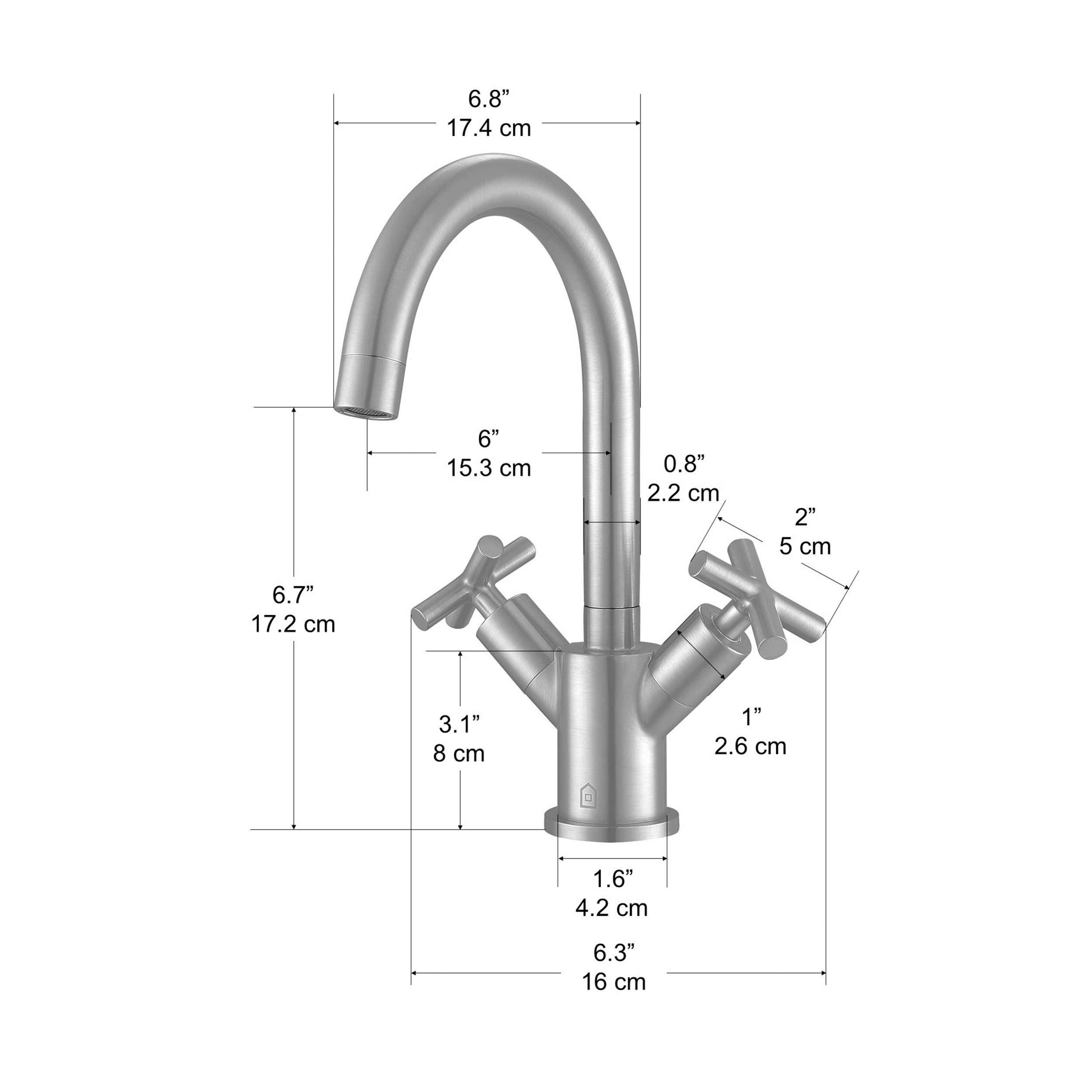 Ava Series Single Hole Cross Handle Bathroom Faucet in Brushed Nickel - Modern Water-Saving Design for Vanity Sink, Powder Room & Guest Bath Installation