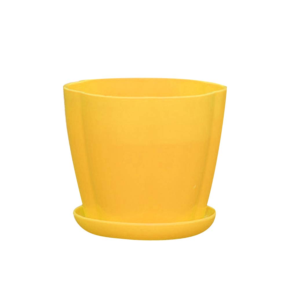 Hutishop2020 Plastic Flower Pot - Yellow Succulent Plant Bonsai Planter with Drainage Hole, Decorative Container for Indoor/Outdoor Plants, Home Garden Decor, Office Desk Decorations