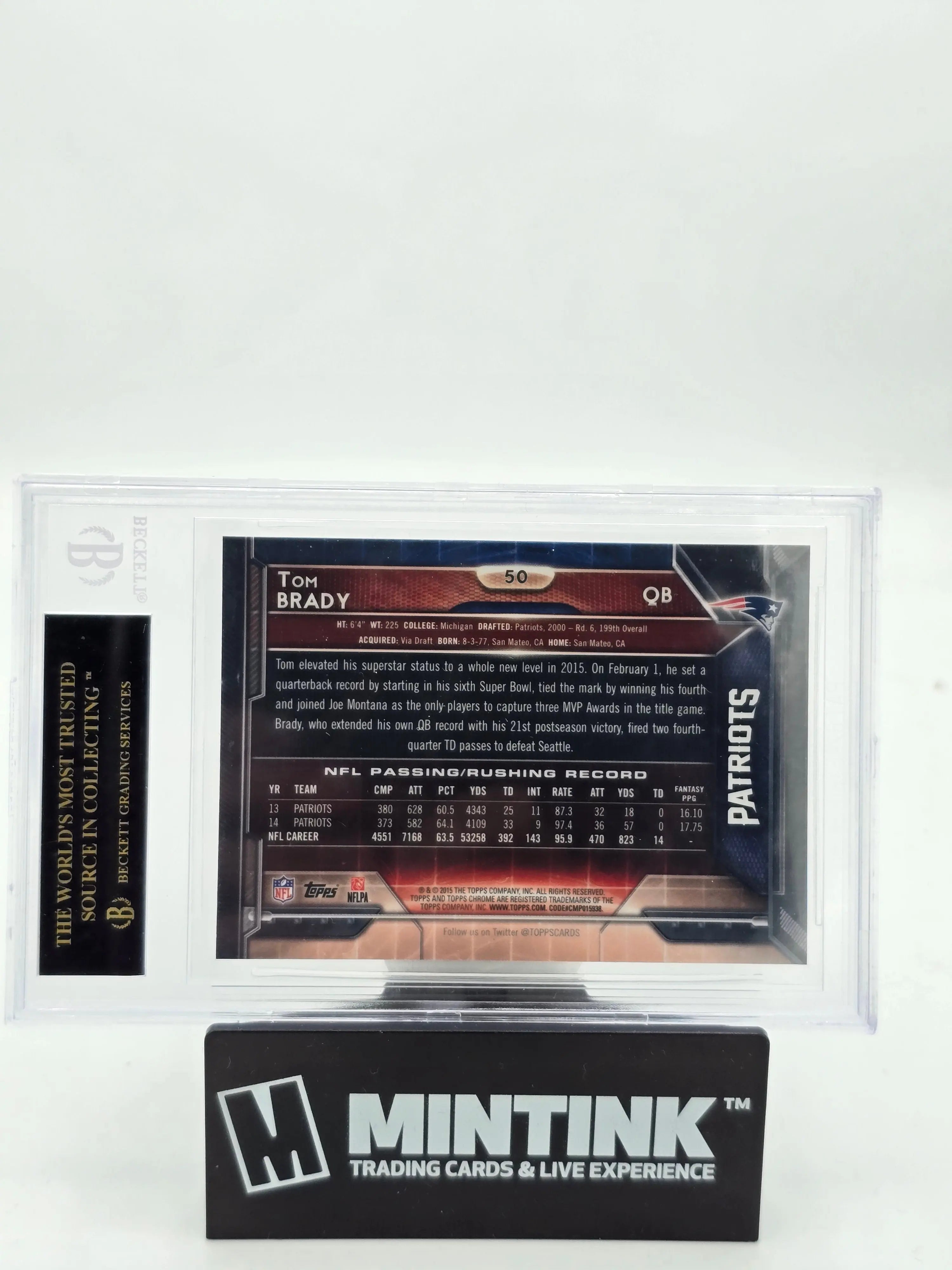 2015 Topps Chrome Football Tom Brady Green Refractor BGS 10 Black Label - Rare Graded Trading Card for Collectors & Sports Fans - Perfect for Display, Investment & Memorabilia Collections