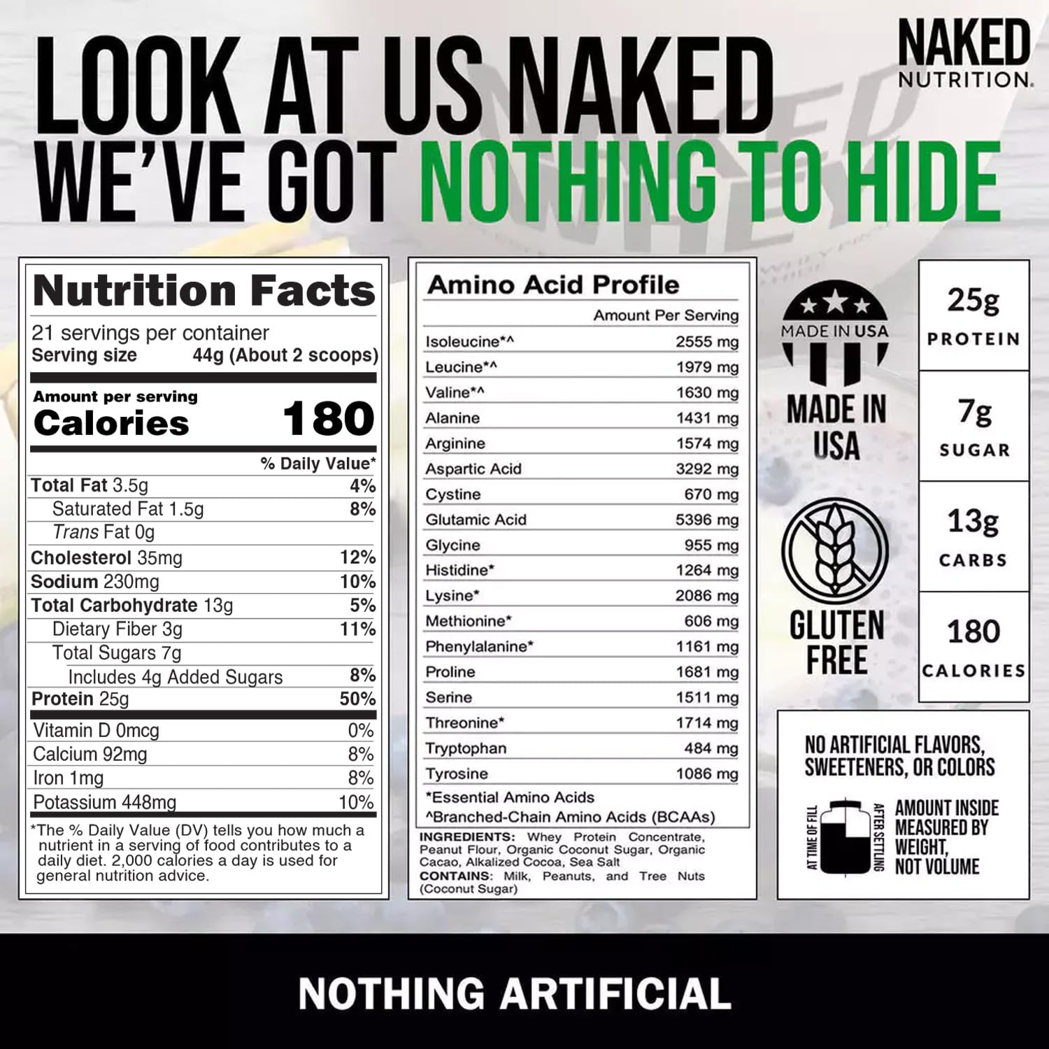 Naked Nutrition Whey Chocolate Peanut Butter Protein Powder - Grass Fed Whey Protein, Non-GMO, Soy Free & Gluten Free - 21 Servings for Muscle Growth & Recovery | Perfect for Post-Workout Shakes & Healthy Breakfast Smoothies