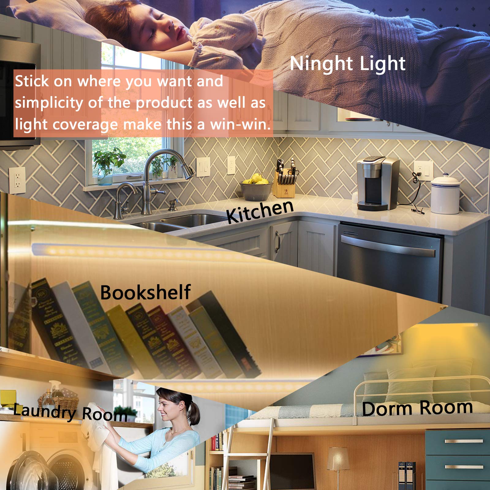 JUSJUBR 12-Inch Under Cabinet LED Lighting with Memory Function, 3000K Warm White Dimmable USB Light Bar for Kitchen Sink, Desk & Room - Slim Design (Plug Not Included) - Perfect for Under-Counter Illumination, Task Lighting & Home Decor