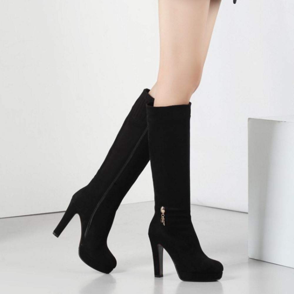 Scaruki Women's Elegant Mid-Calf Boots with Block Heels & Platform - Stylish Fall/Winter Fashion for Office, Party & Date Night Outfits
