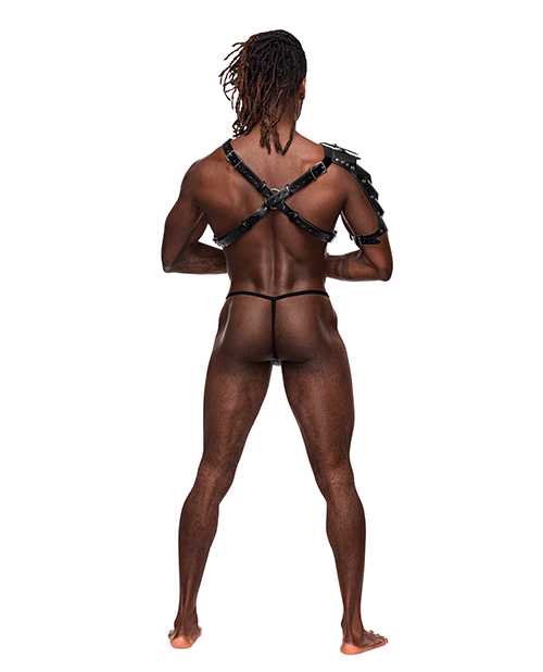 Aquarius PU Leather Chest Harness with Half Sleeve - Black One Size - Gothic Fashion Accessory for Cosplay, BDSM & Alternative Style Outfits