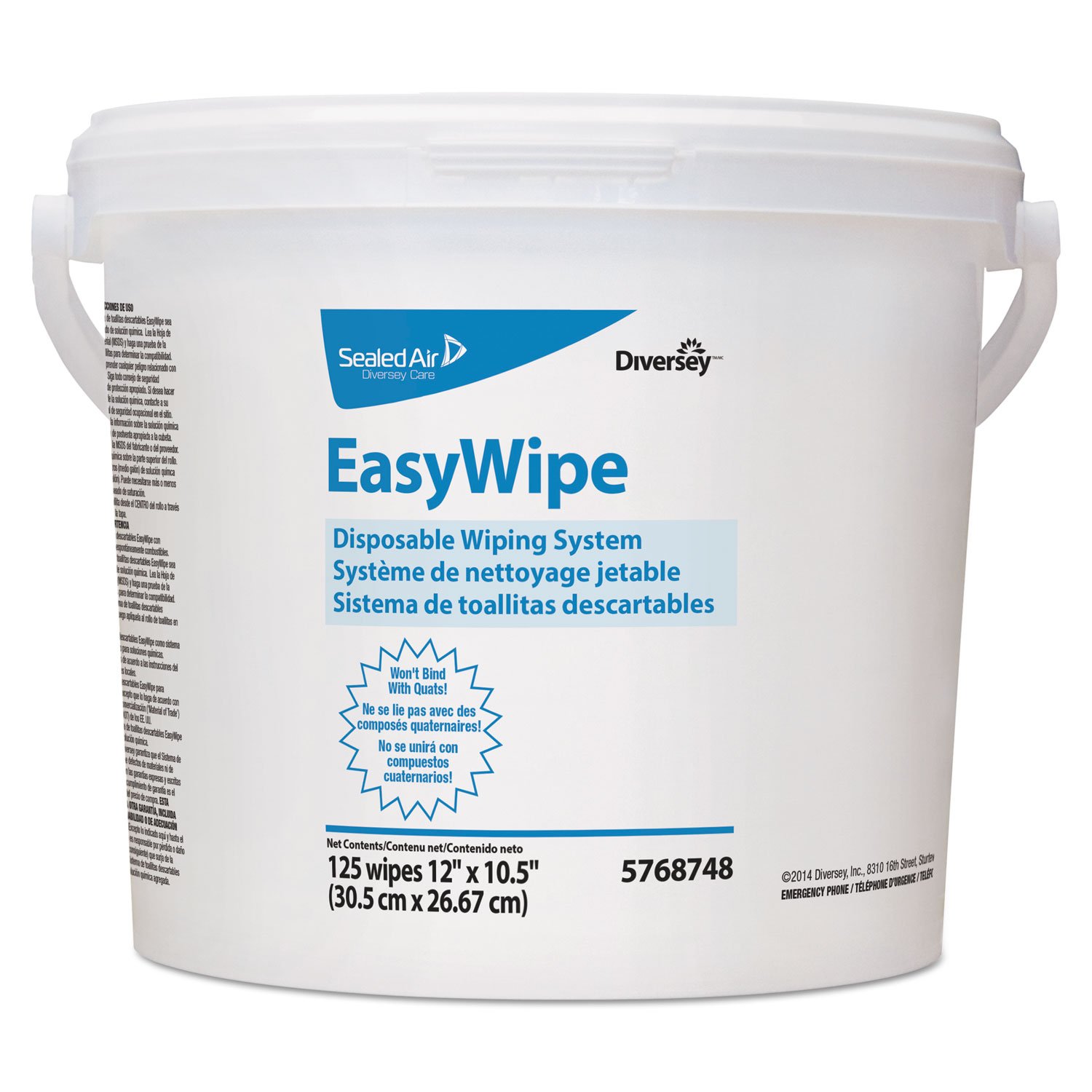 Diversey 5768748 Easywipe Disposable Wiping Refill - 8 5/8 x 24 7/8 Inch White Cleaning Cloths - 125 per Bucket, 6 Buckets per Carton | Ideal for Commercial Kitchens, Hospitals & Office Cleaning
