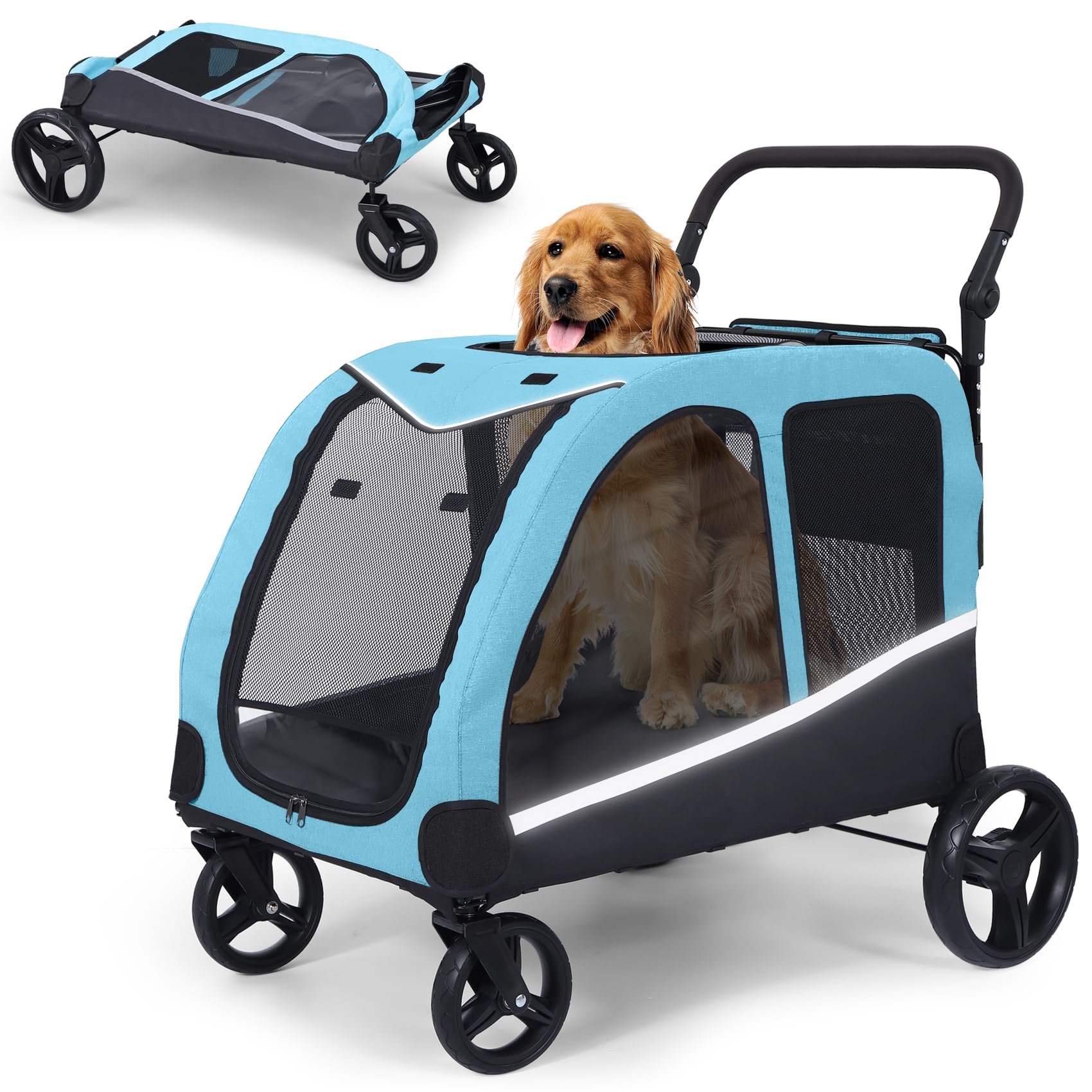 **Extra Large Pet Stroller for Medium & Large Dogs - Foldable, Adjustable Handle, 160 lbs Capacity - Perfect for Walks, Travel & Vet Visits**