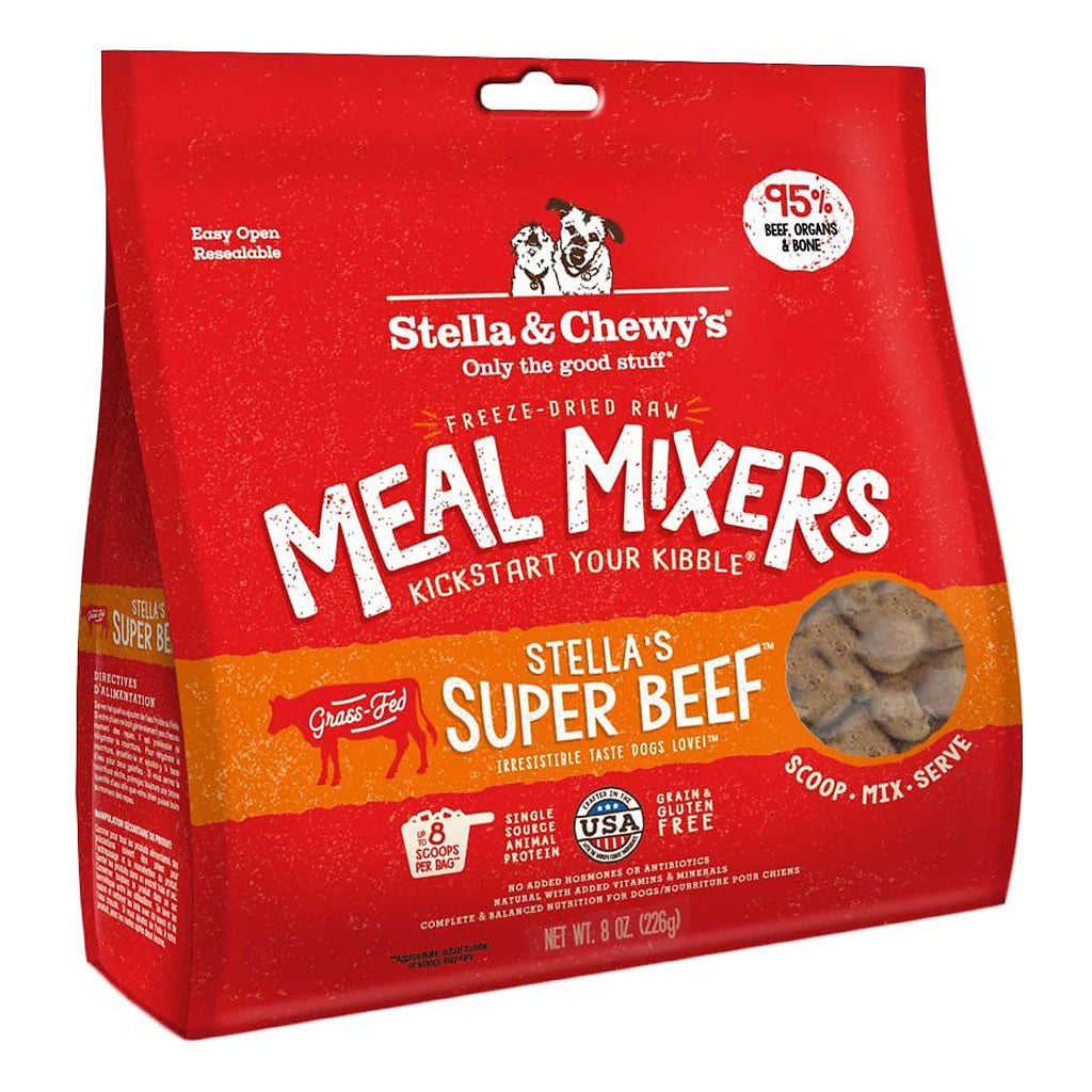 Stella & Chewy's Freeze-Dried Super Beef Dinner Dog Food Topper - High-Protein Grain-Free Meal Mixer for Dogs - Perfect for Kibble Topping or Raw Food Diet Supplement