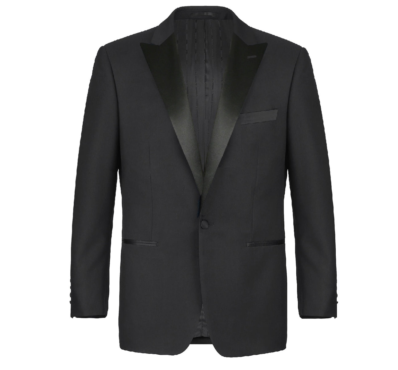 Alessandro Vitello by Renoir Classic Fit Black Tuxedo Suit with Peak Lapel - Formal Men's Wedding Suit, Prom Tuxedo, Business Dinner Attire